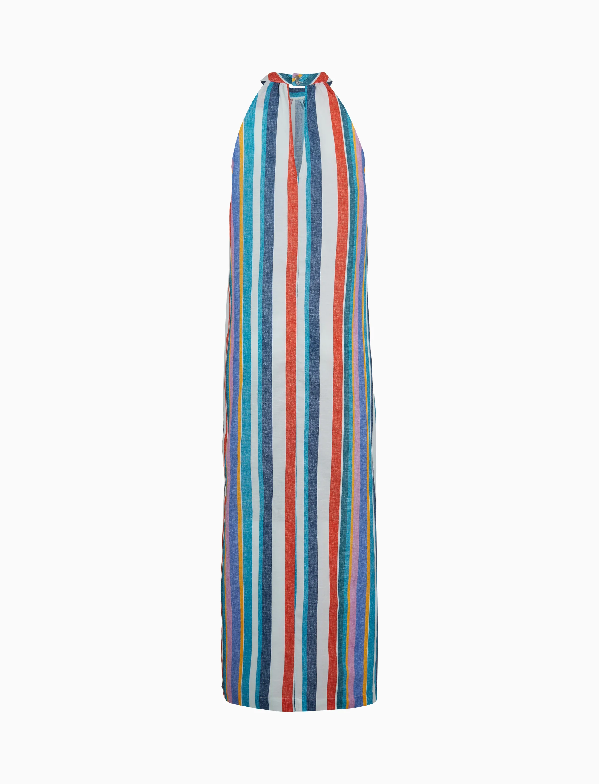 Abito donna lungo lino spalla americana multicolor bianco - Image 2