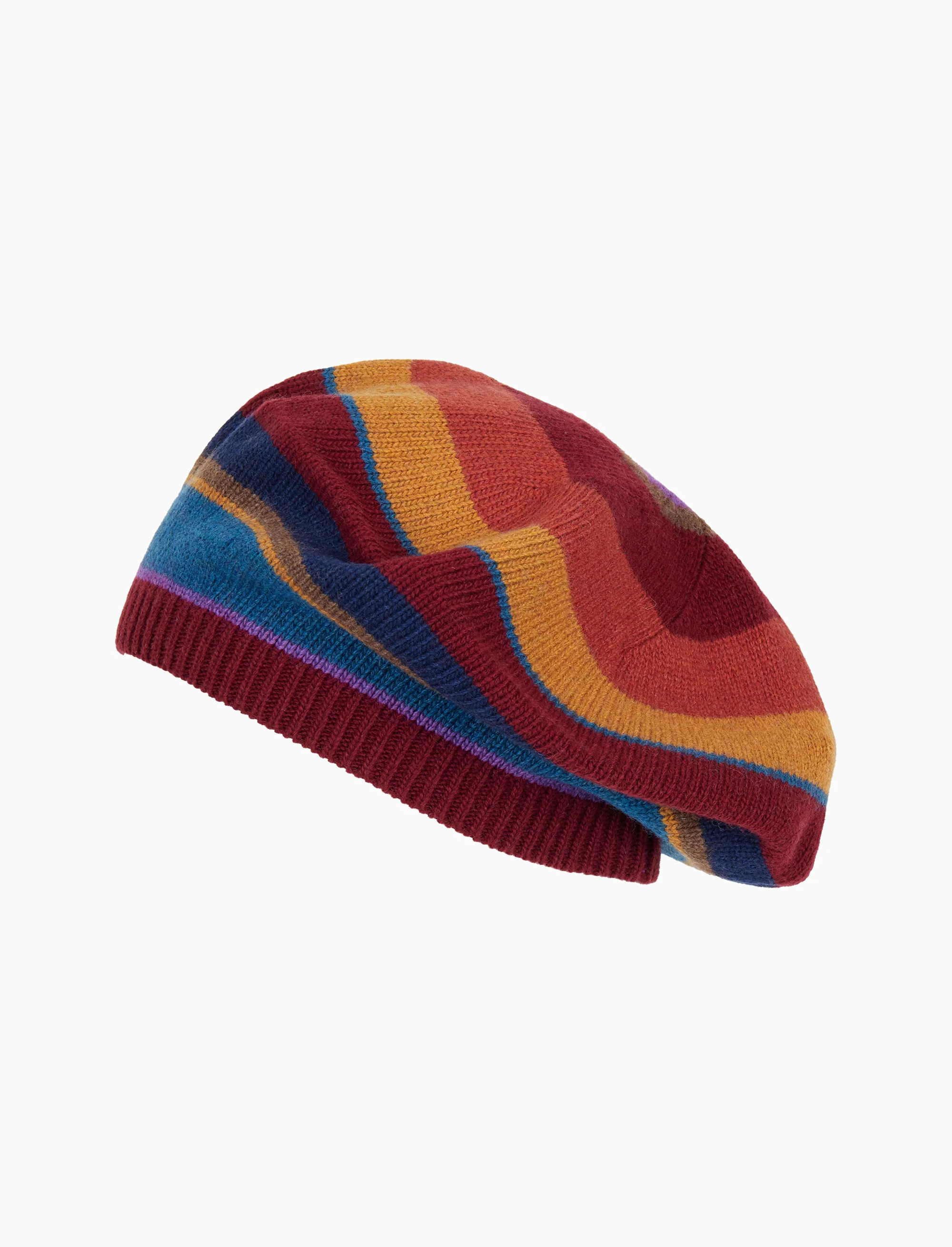 Basco donna lana e cashmere bordò righe multicolor