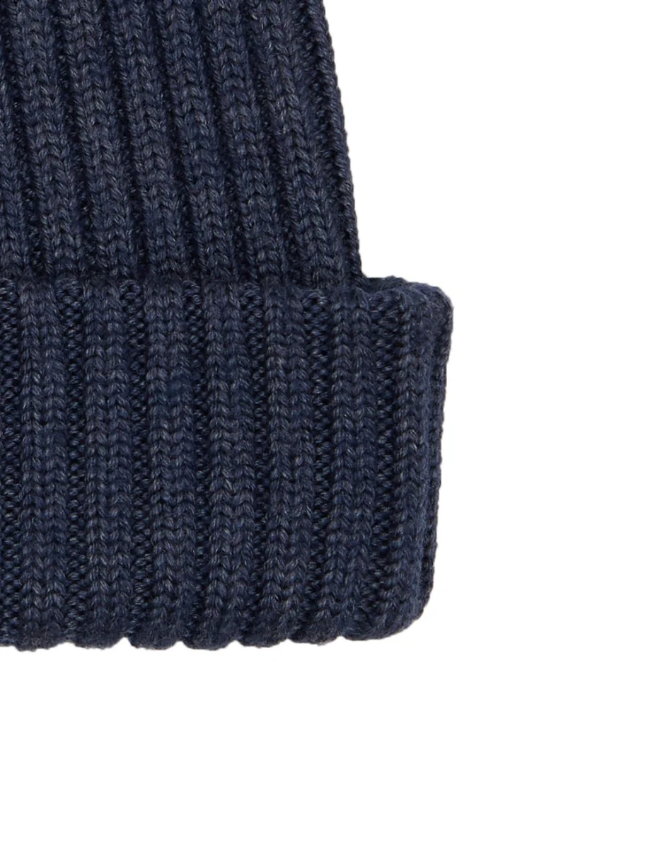 Berretto unisex lana, seta e cashmere blu a coste tinta unita - Image 4