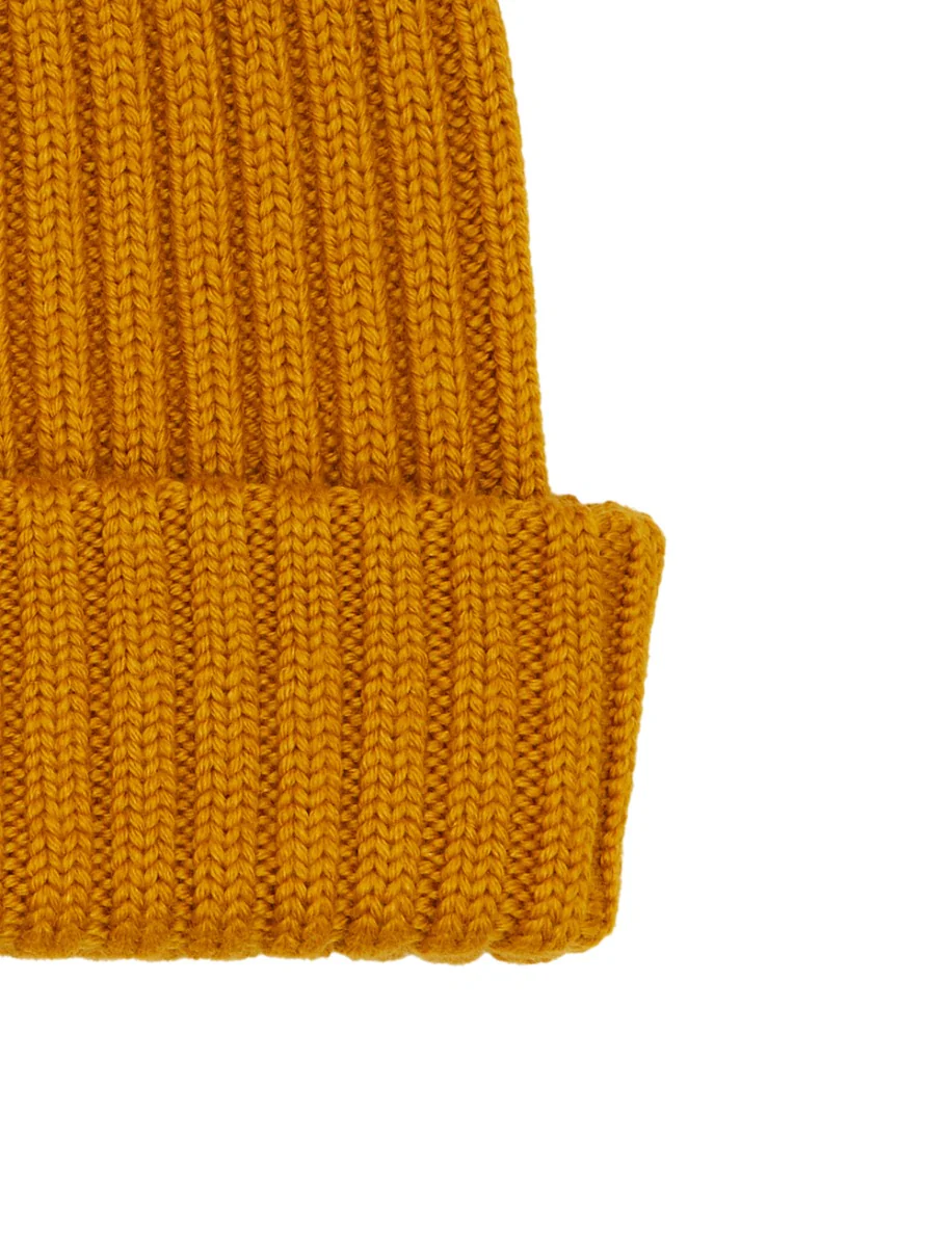 Berretto unisex lana, seta e cashmere giallo a coste tinta unita - Image 4