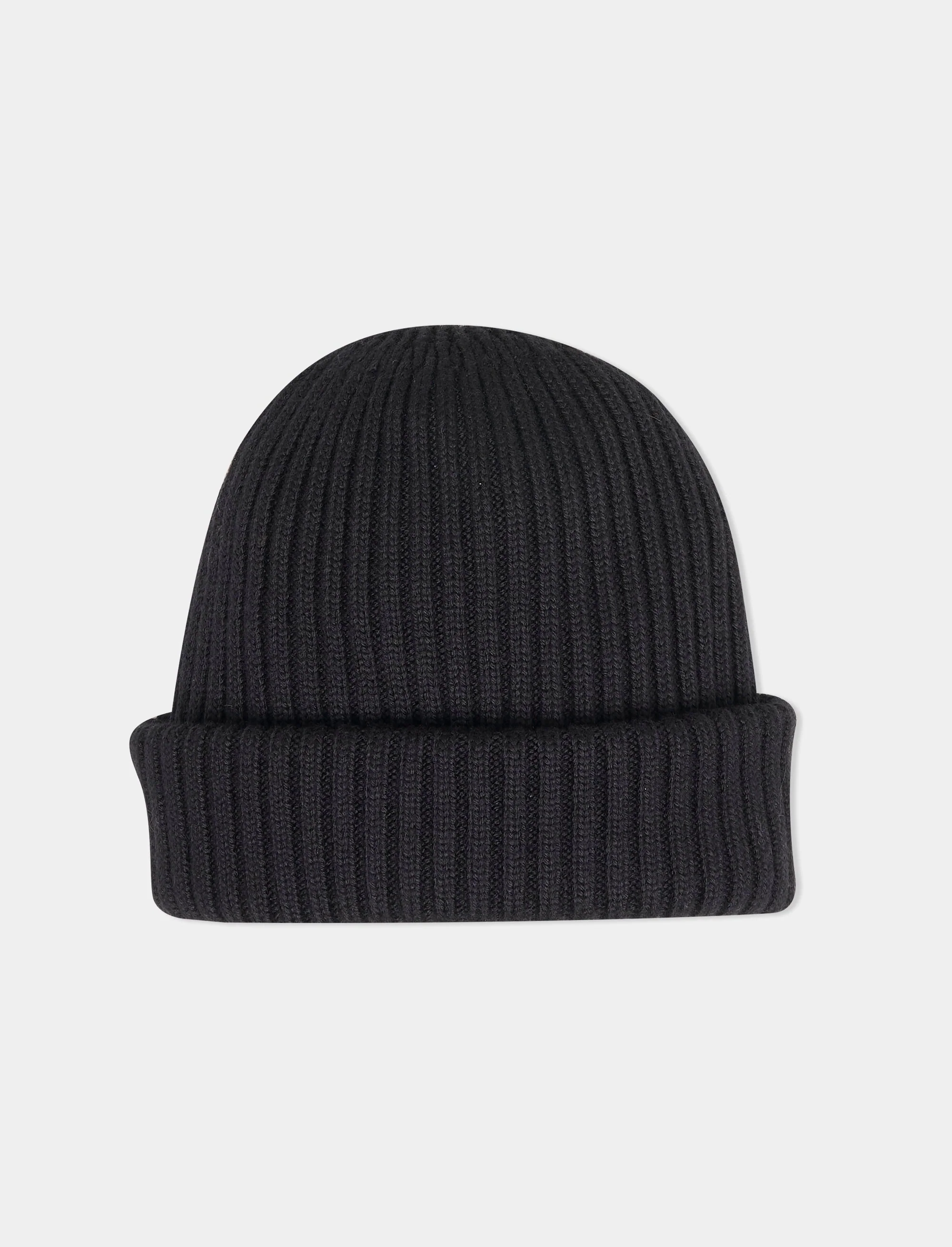 Berretto unisex lana, seta e cashmere nero tinta unita a coste