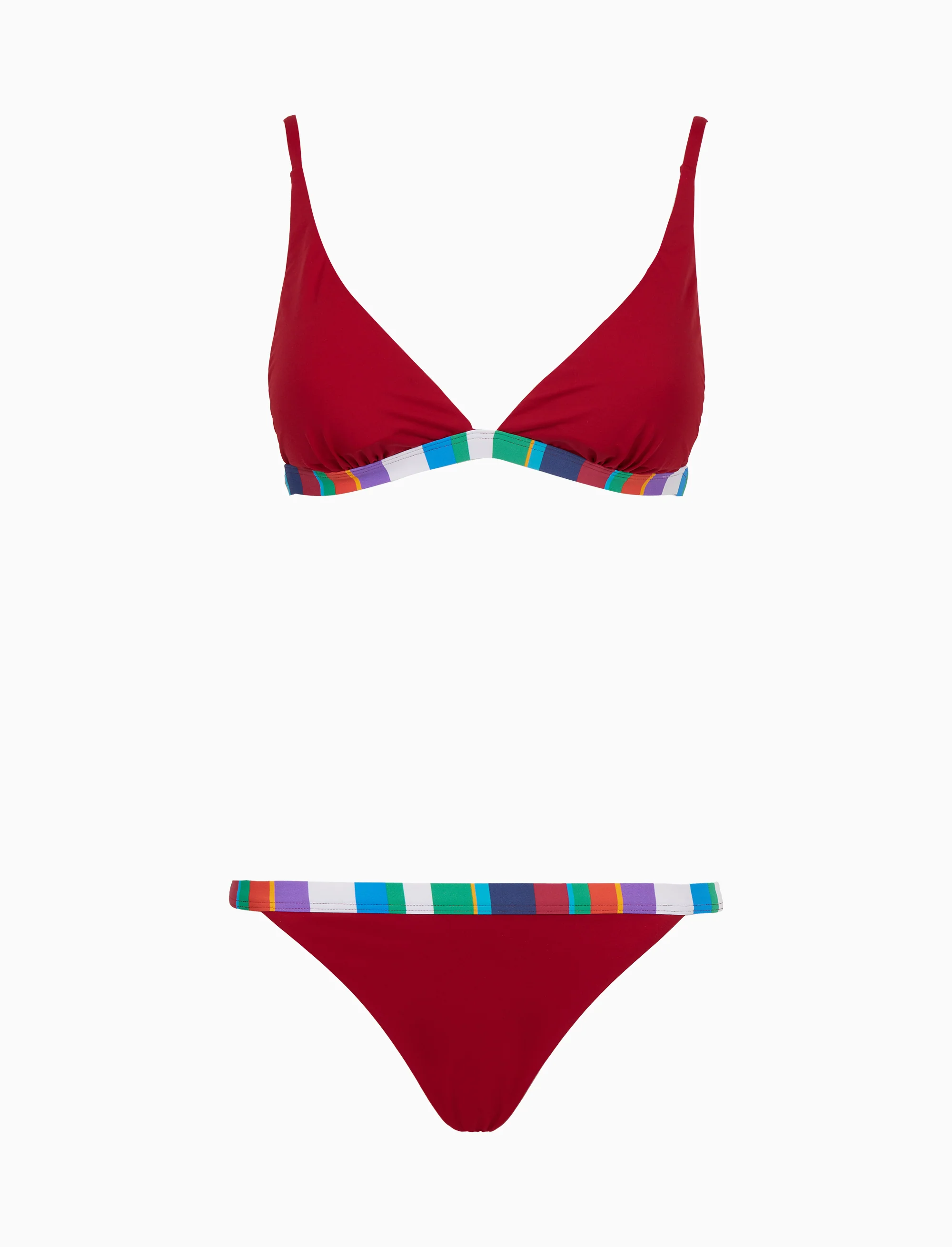 Bikini donna a vela tinta unita bordi multicolor bianco - Image 4