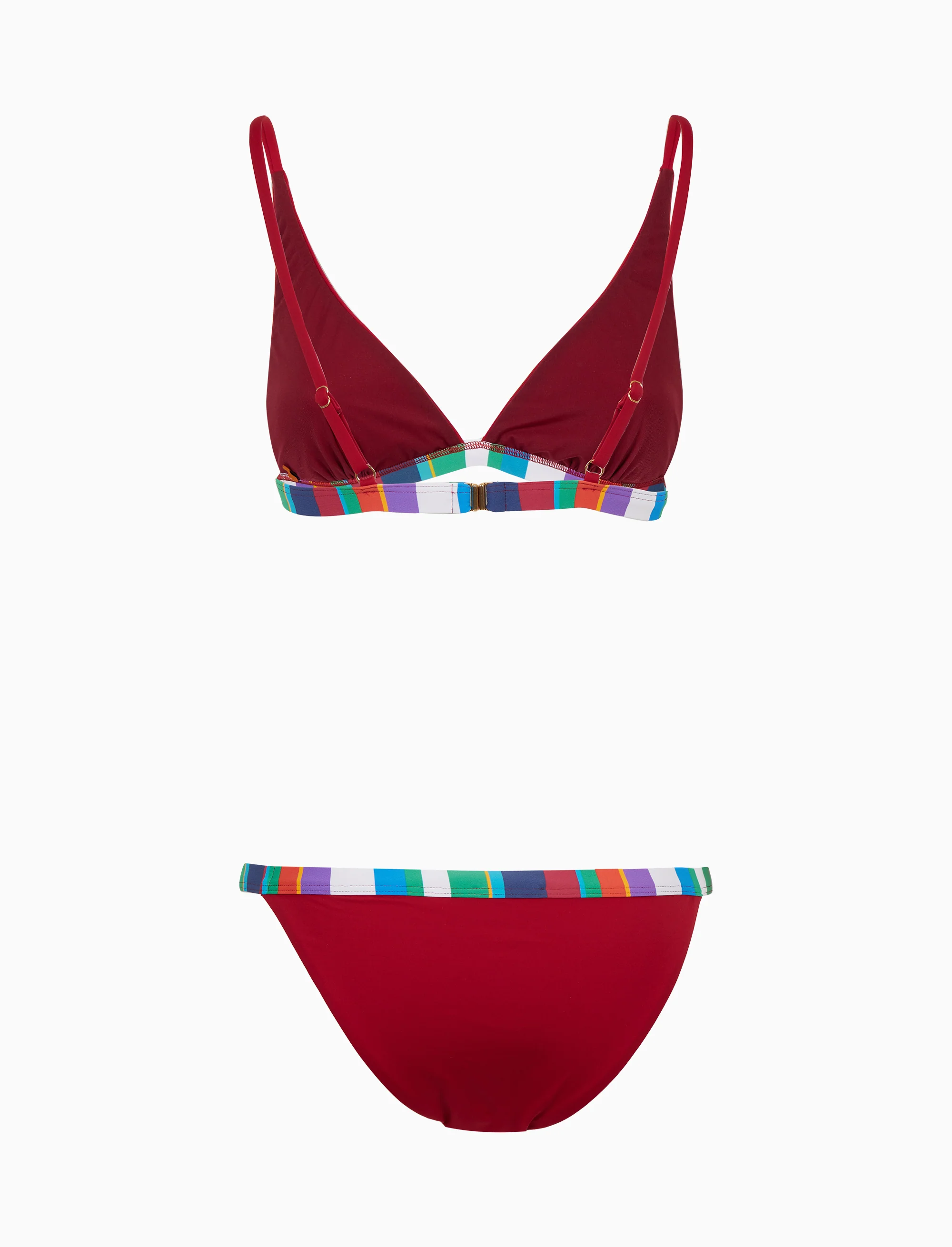 Bikini donna a vela tinta unita bordi multicolor bianco - Image 5