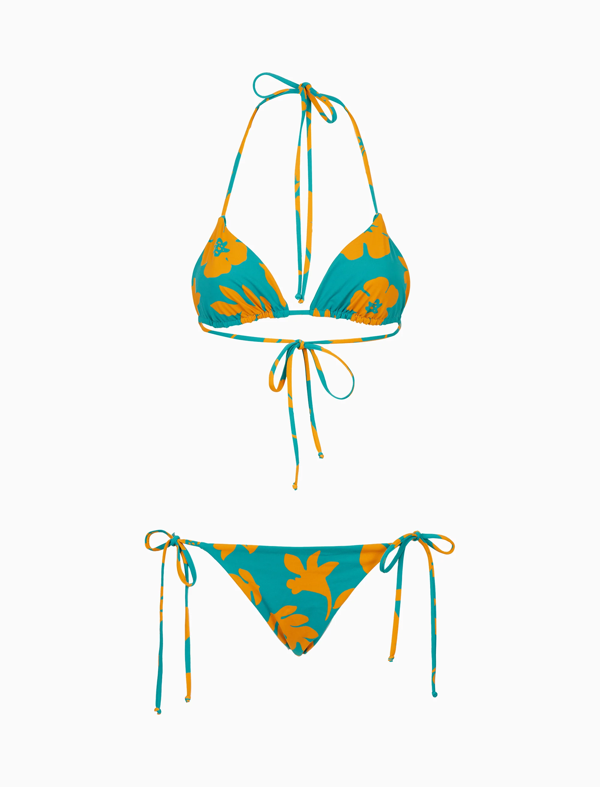 Bikini triangolo donna fantasia fiori su fondo color pavone - Image 6
