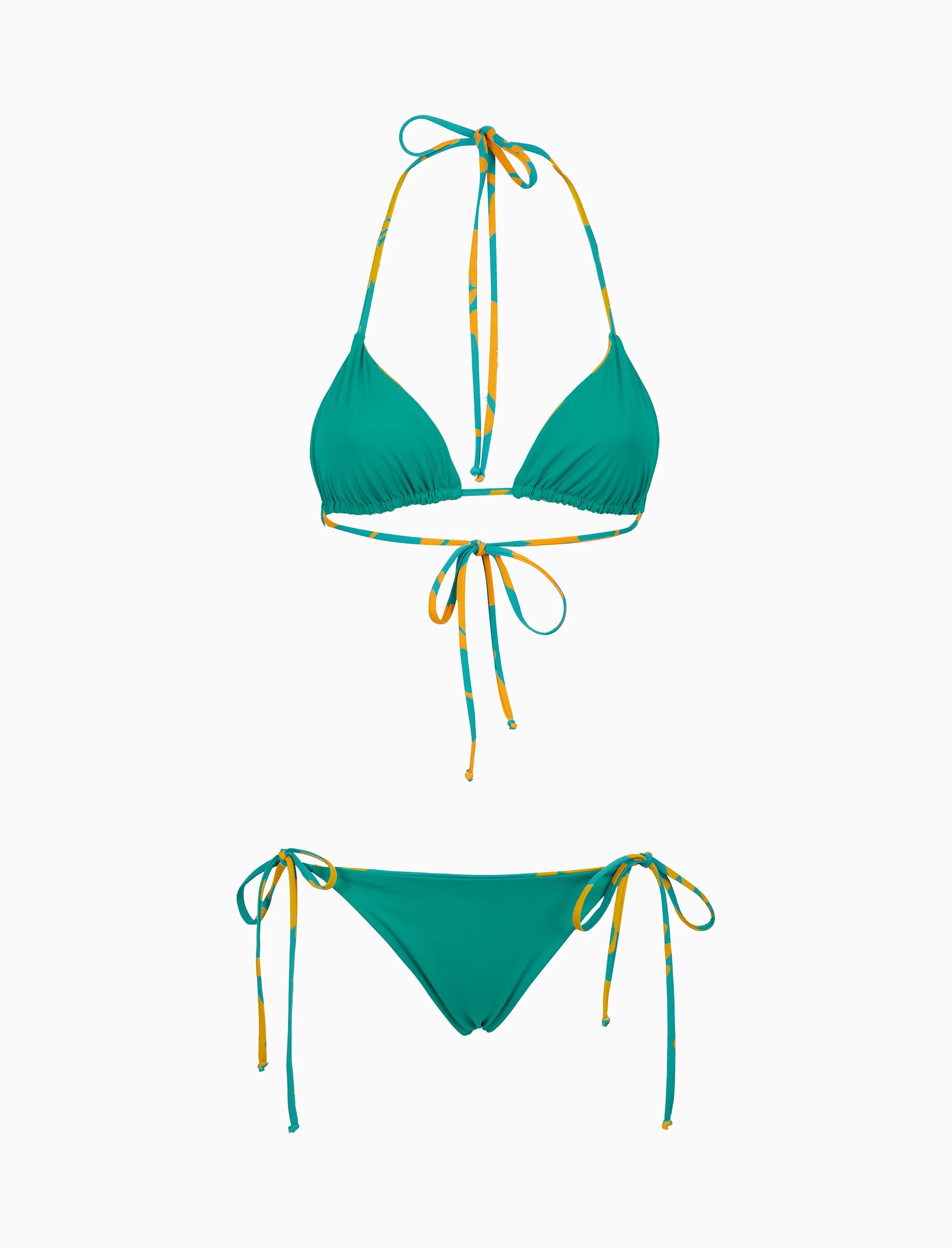 Bikini triangolo donna fantasia fiori su fondo color pavone - Image 7