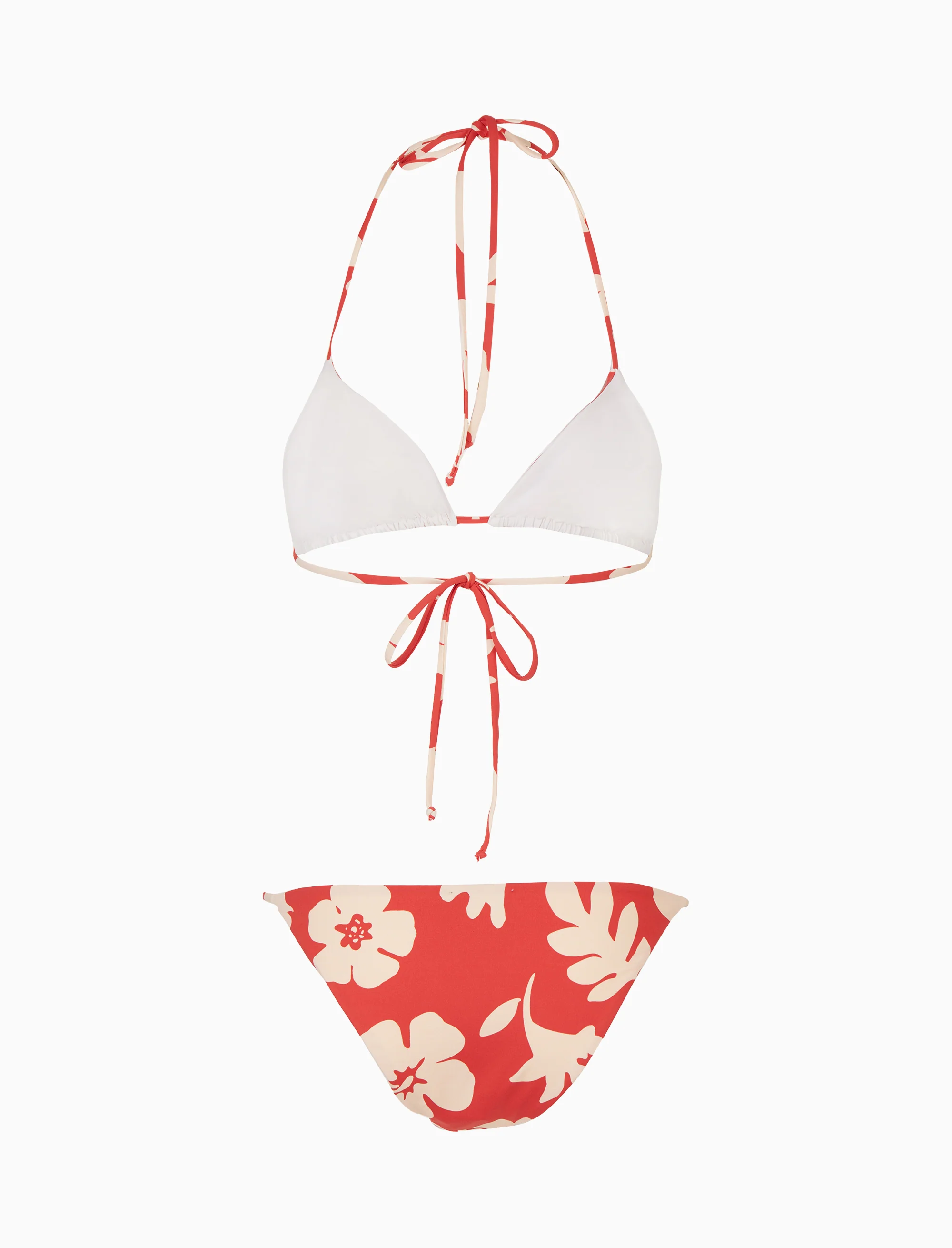 Bikini triangolo donna fantasia fiori su fondo rosso - Image 8
