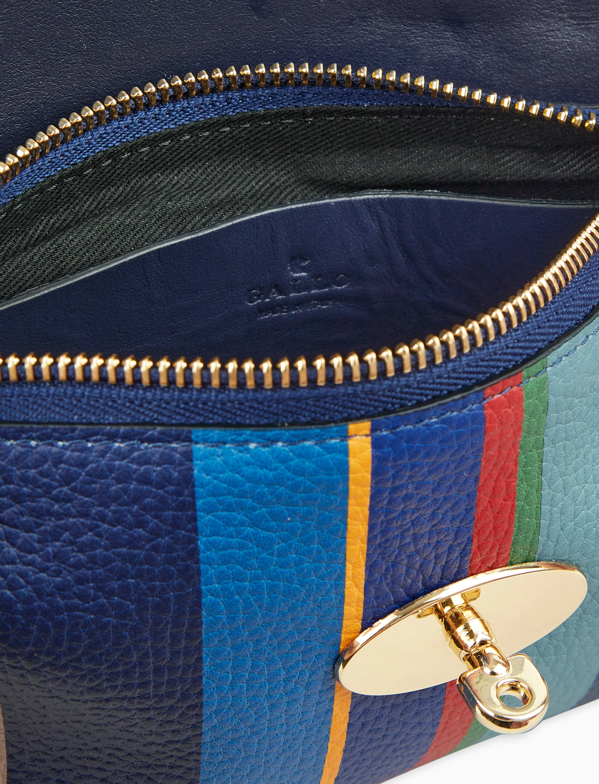 Borsa mini a tracolla donna in pelle martellata righe multicolor blu - Image 3