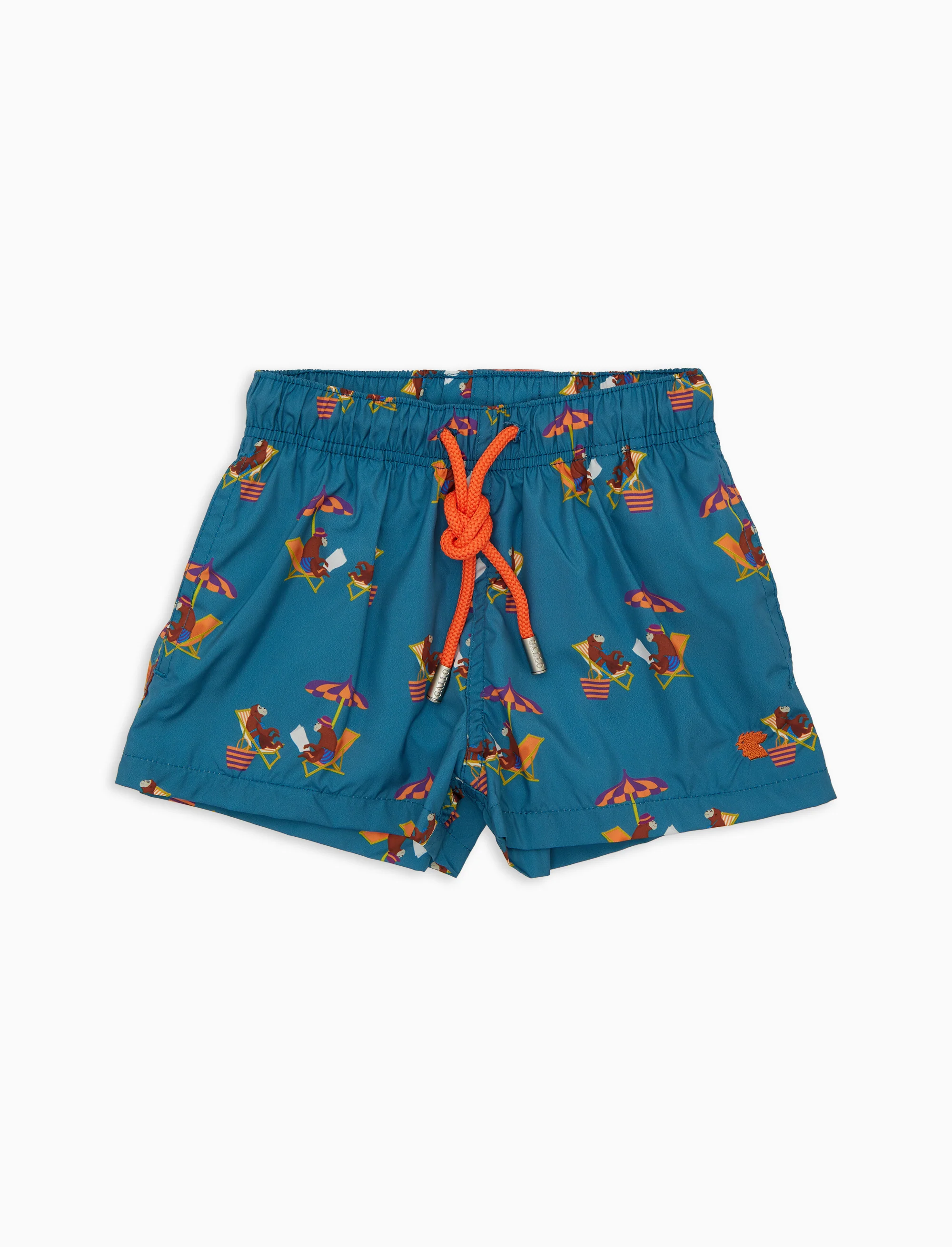 Boxer mare bambino fantasia scimmie in spiaggia azzurro