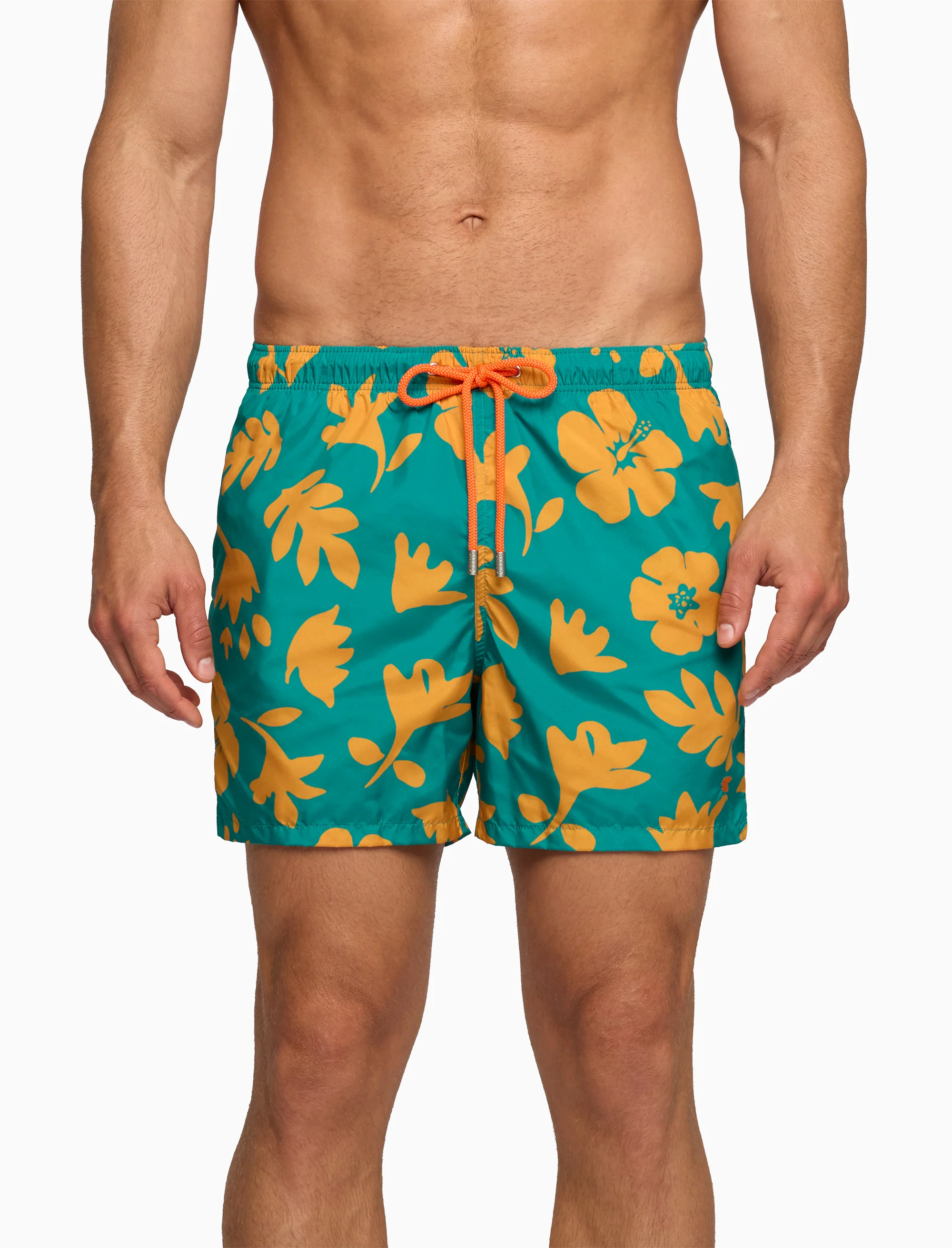 Boxer mare uomo fantasia fiori su fondo color pavone