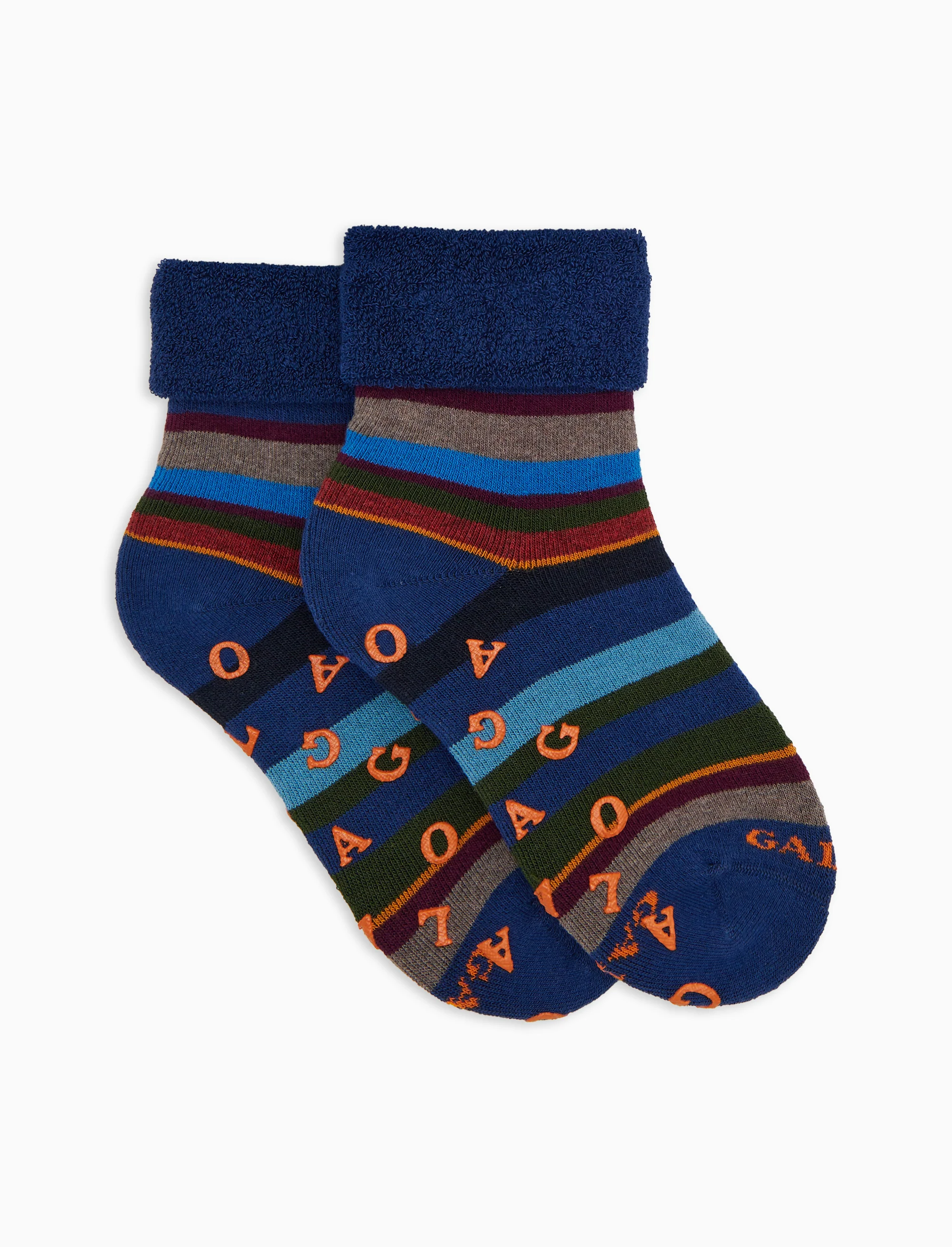 Calze antiscivolo bambino cotone blu righe multicolor