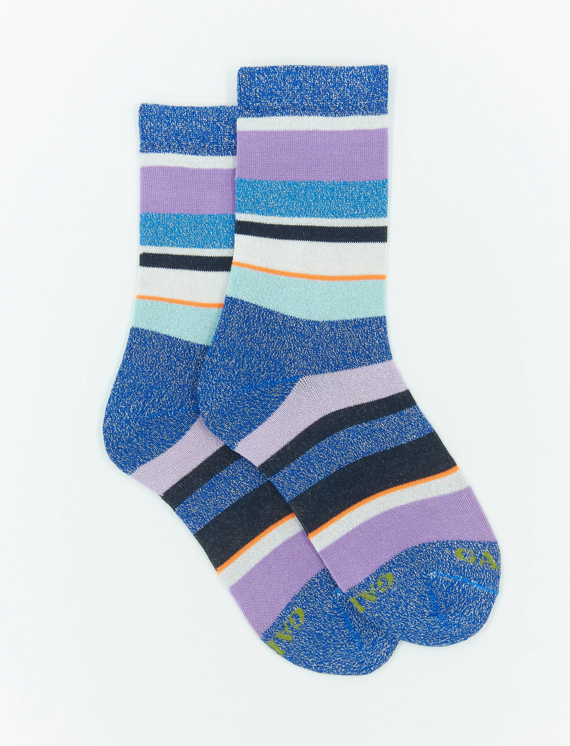 Calze corte bambino cotone blu cobalto righe multicolor lurex e fluo