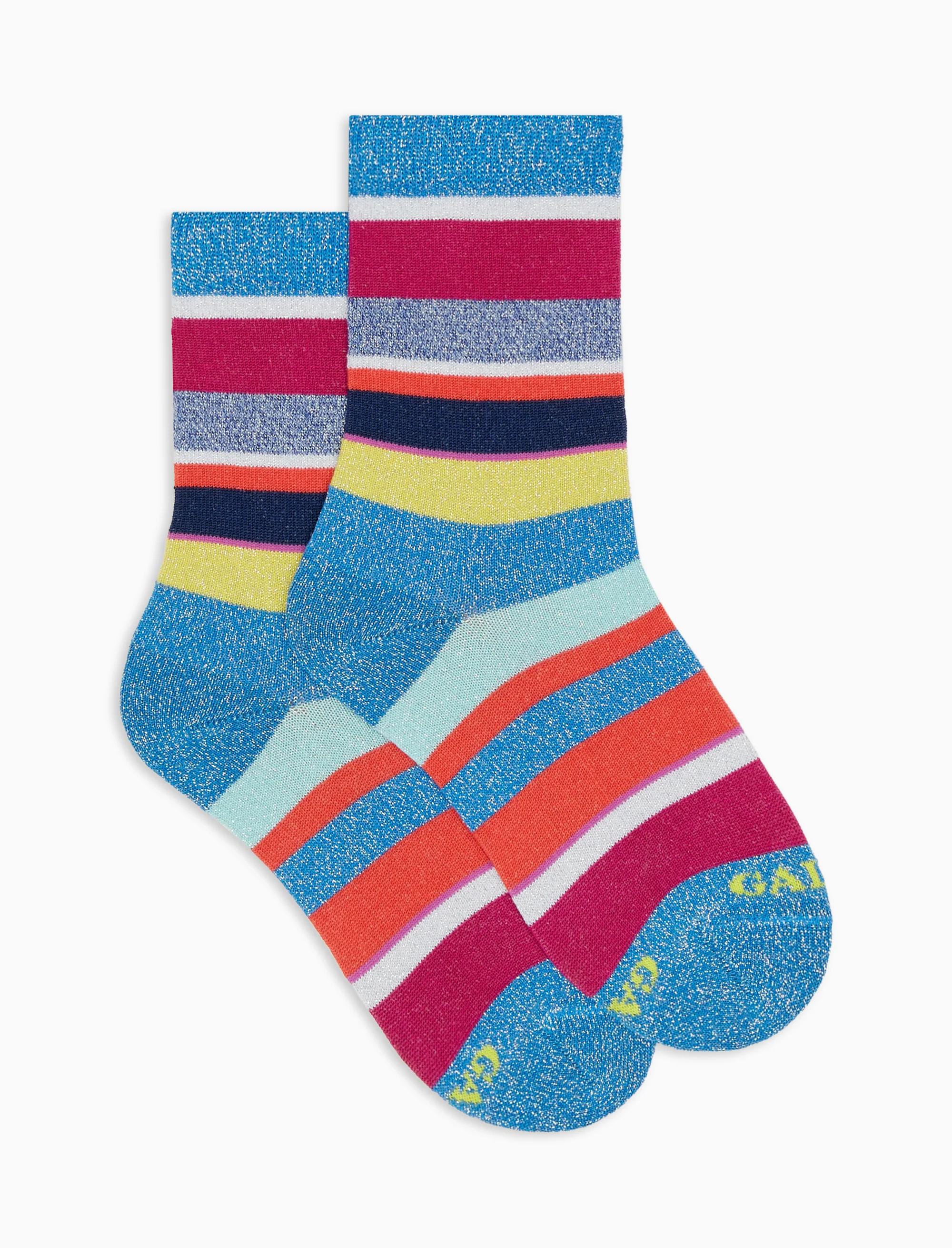 Calze corte bambino cotone egeo righe multicolor lurex e fluo