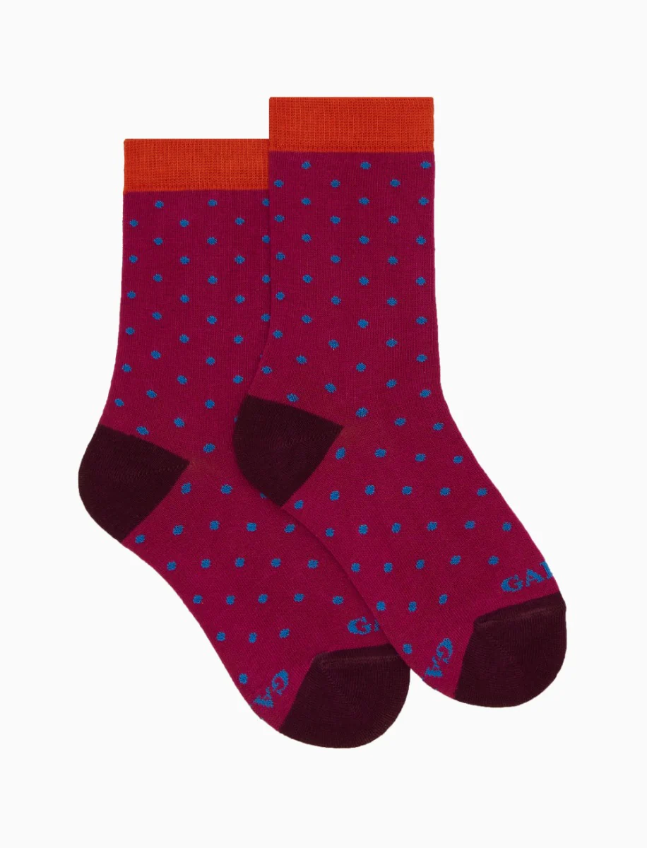Calze corte bambino cotone fucsia fantasia pois