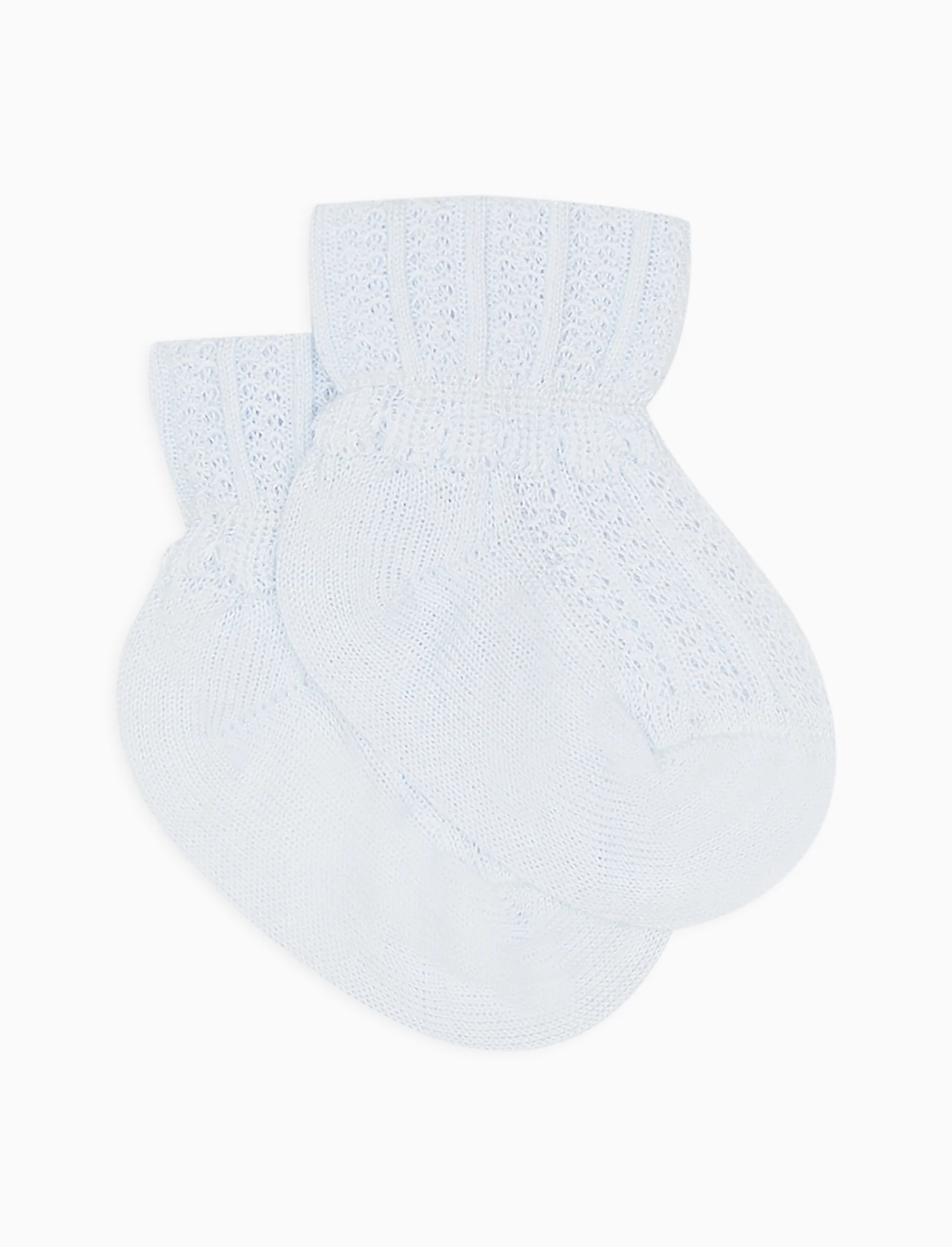 Calze corte bambino cotone risvolto e cappette a righe verticali azzurro