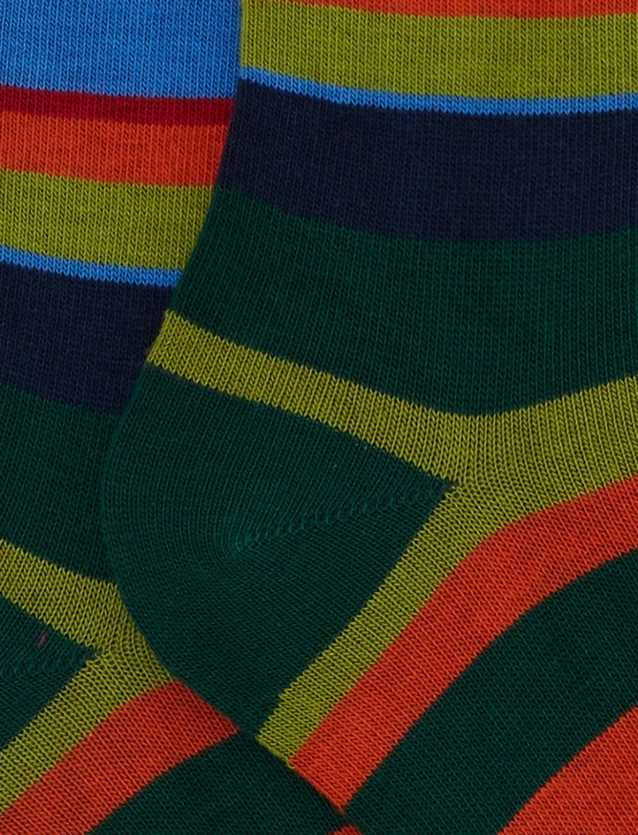Calze corte bambino cotone verde righe multicolor - Image 2