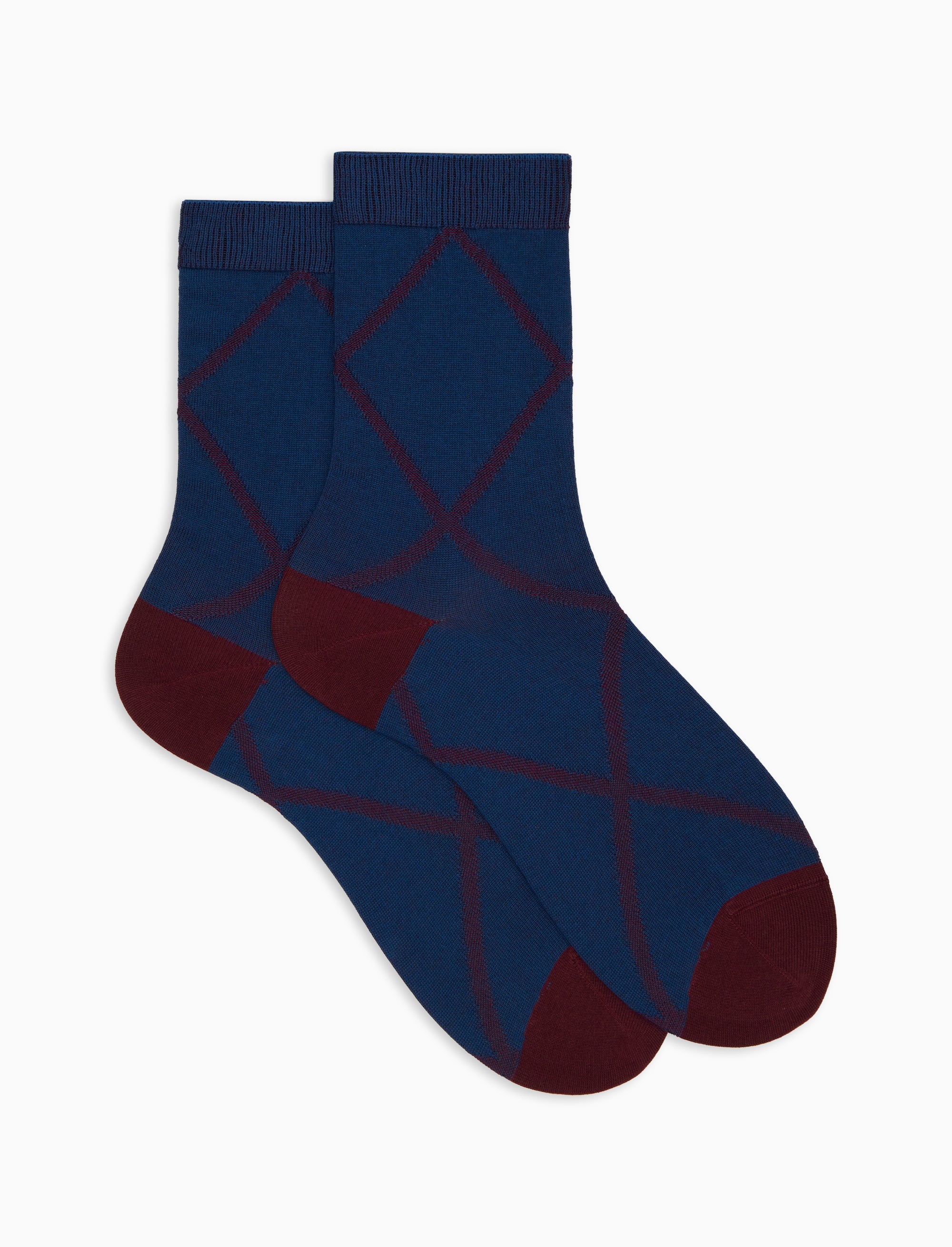 Calze corte donna cotone blu fantasia rombo