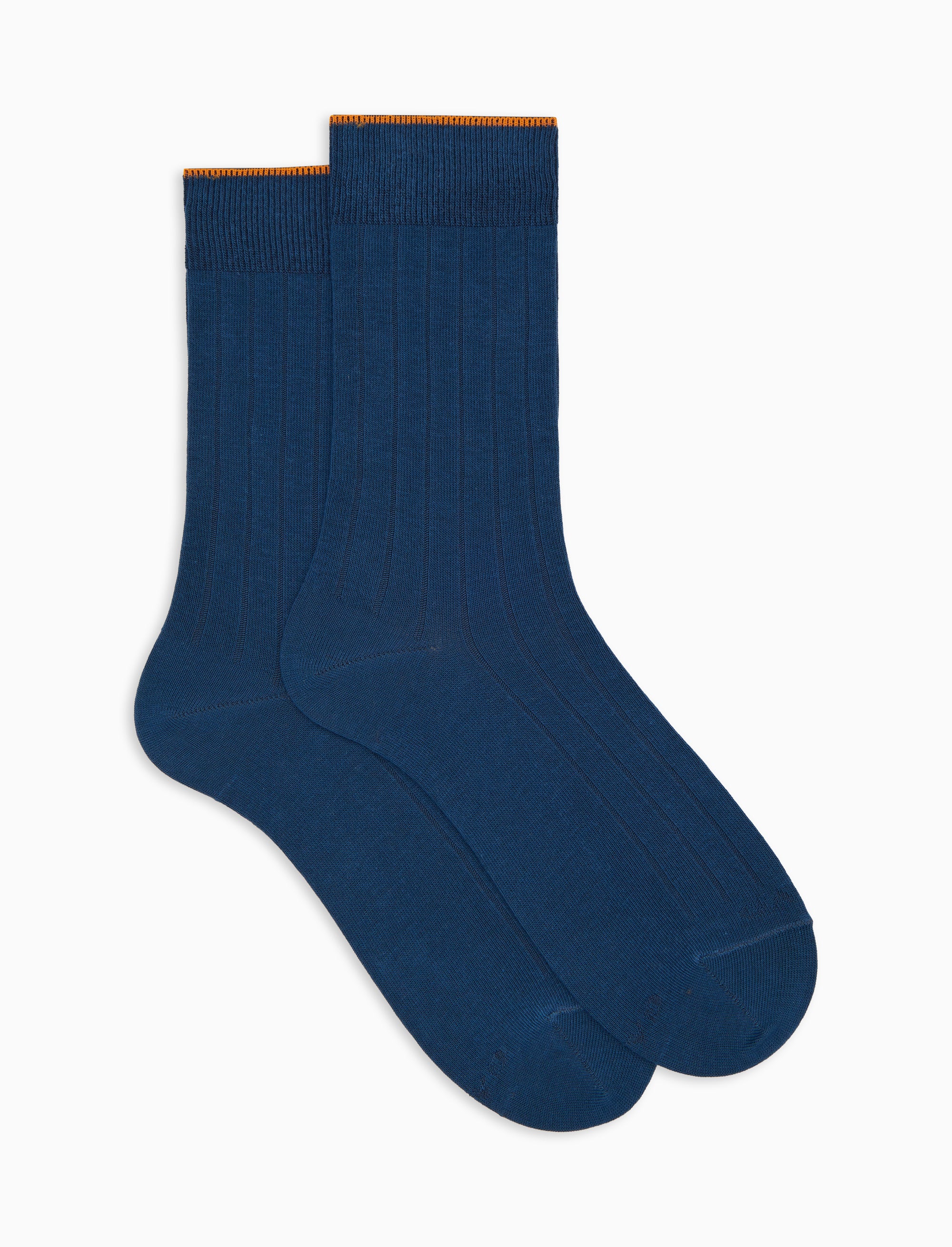 Calze corte donna cotone blu tinta unita a coste