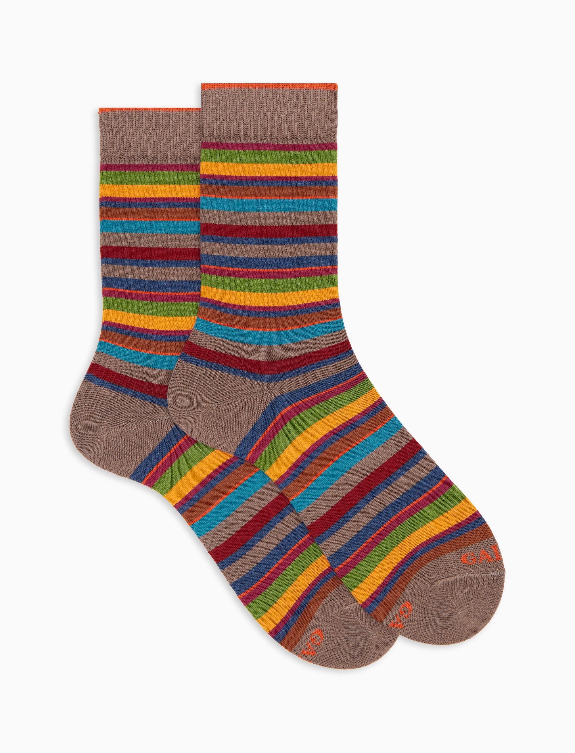 Calze corte donna cotone e cashmere marrone righe multicolor micro