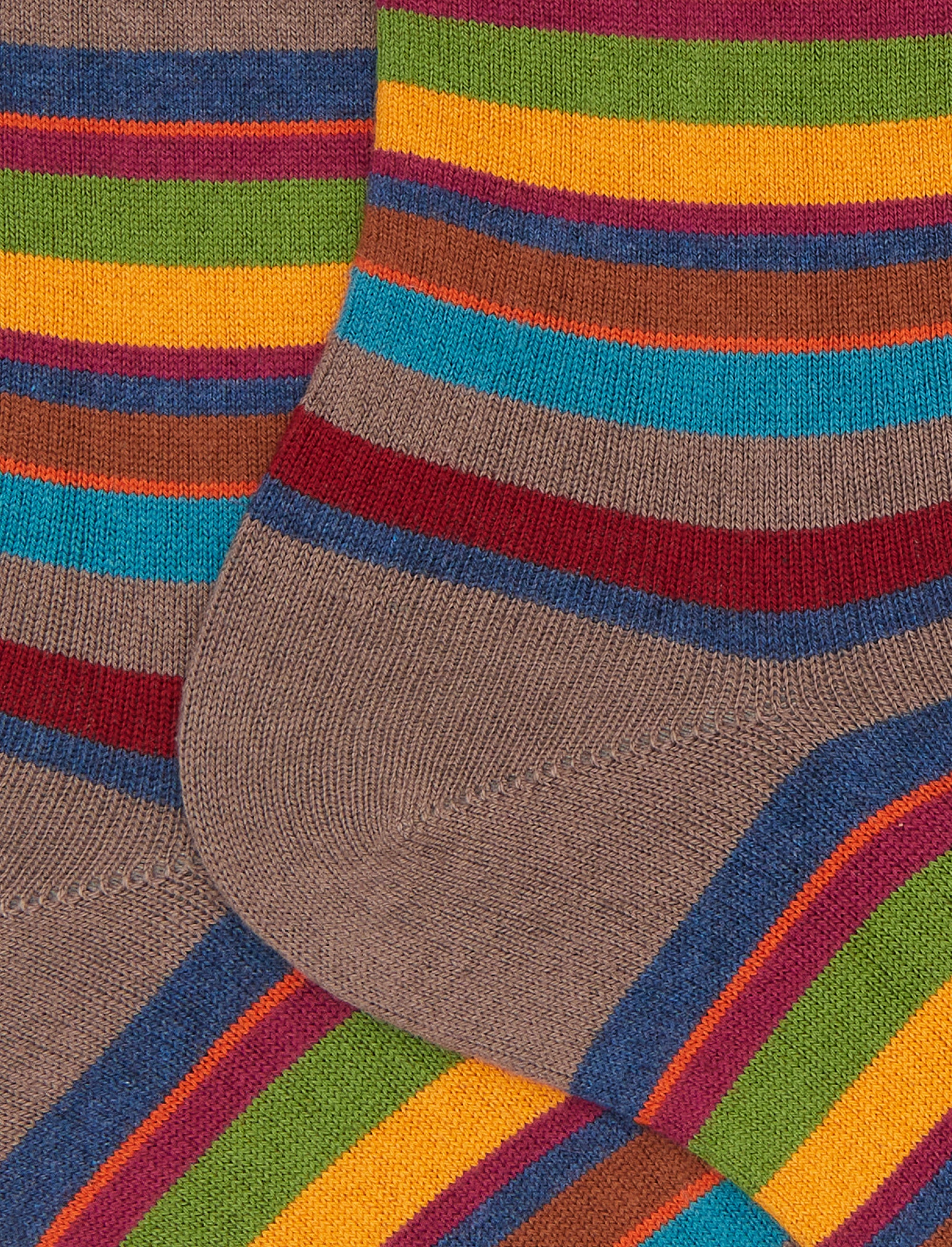 Calze corte donna cotone e cashmere marrone righe multicolor micro - Image 2