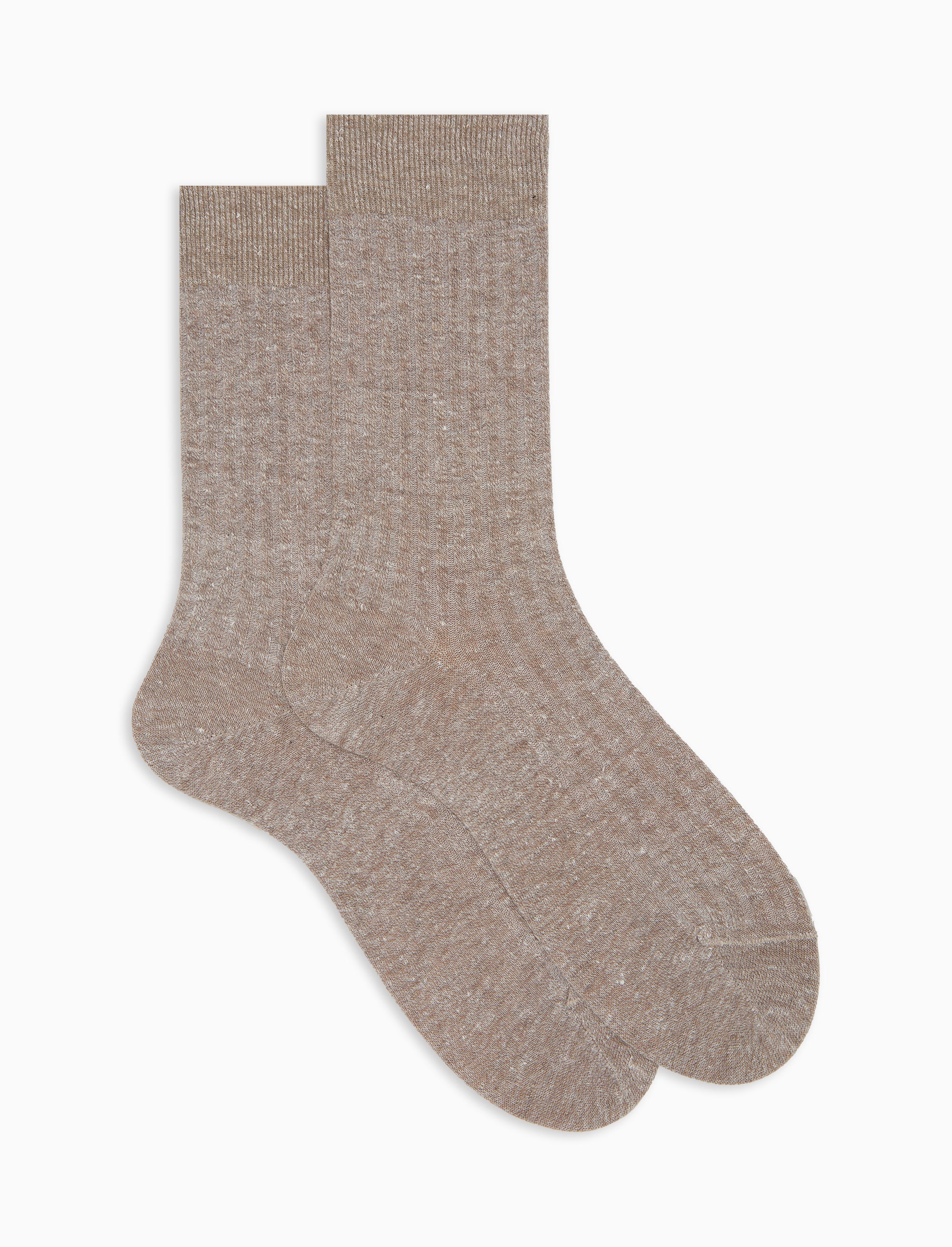 Calze corte donna cotone e lino costa tinta unita beige