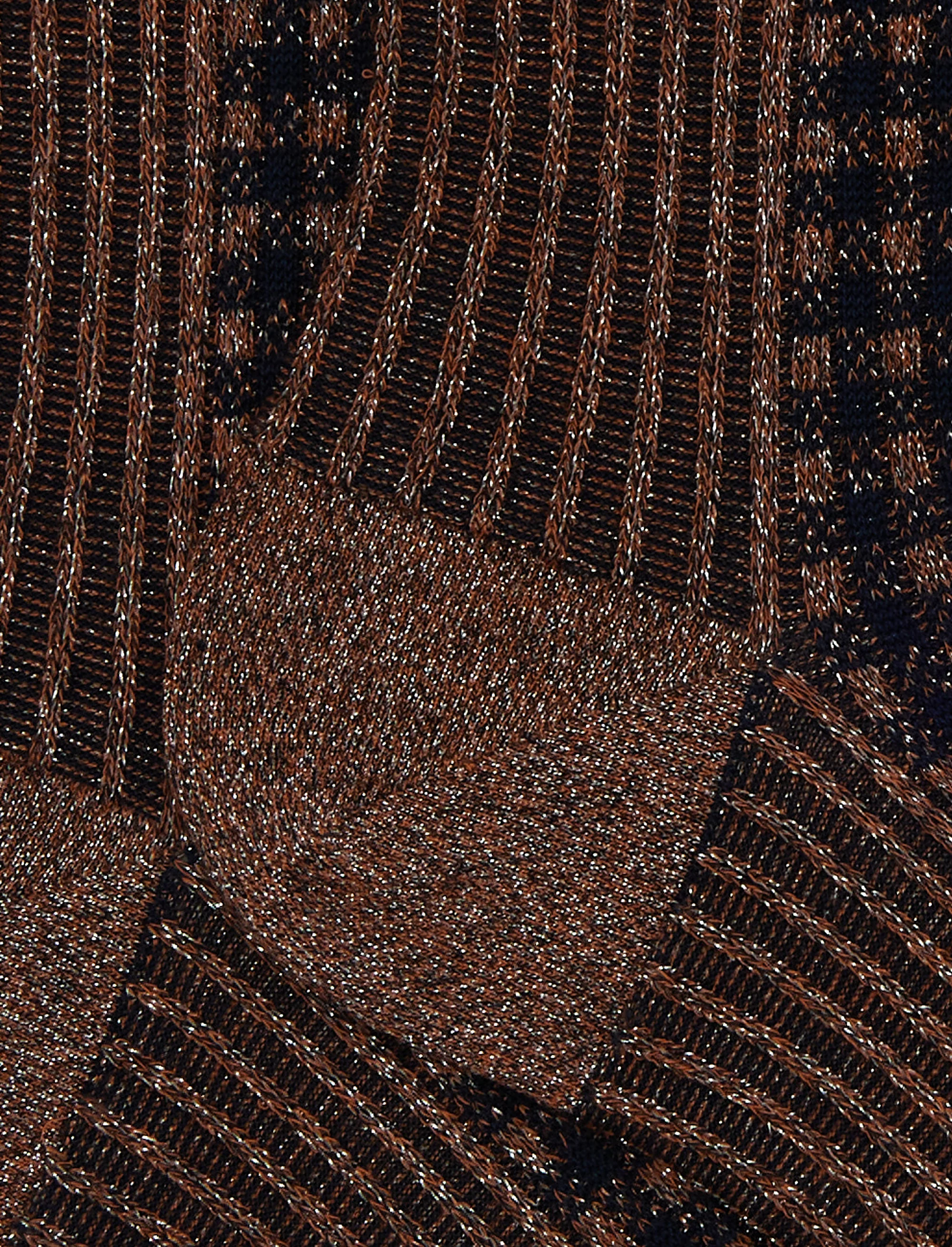 Calze corte donna cotone marrone fantasia twin rib e micro tartan effetto scintillante - Image 2