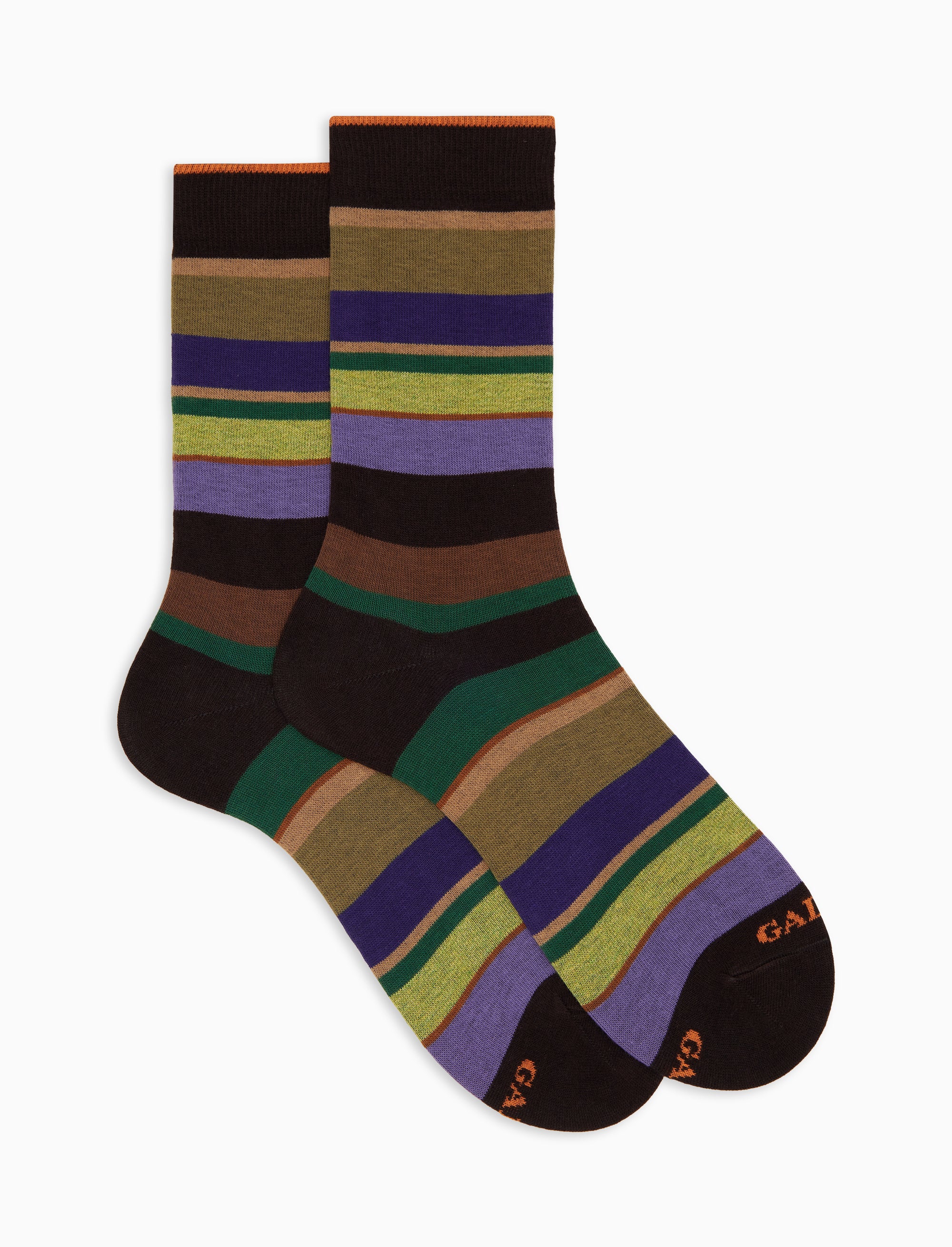 Calze corte donna cotone marrone righe multicolor
