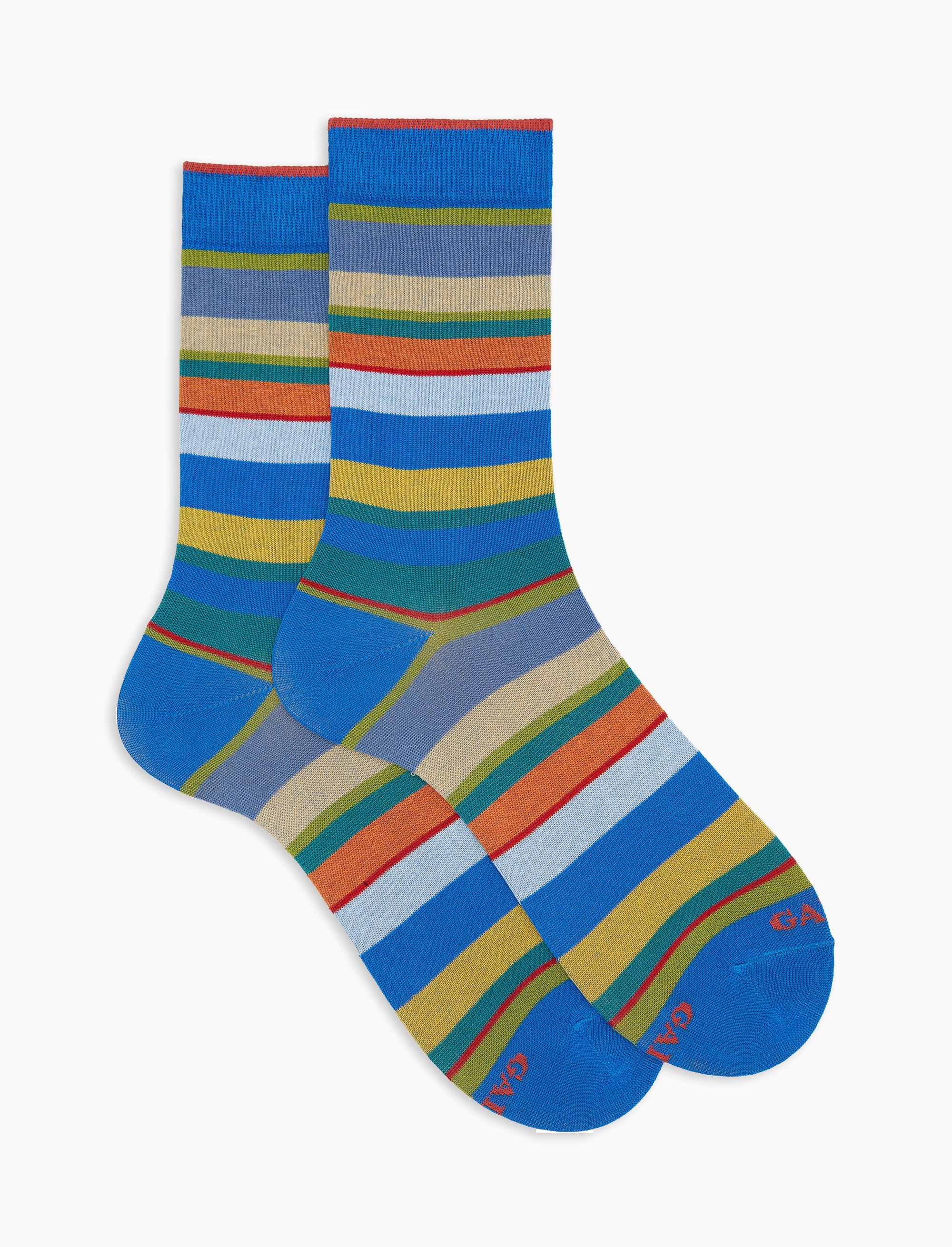 Calze corte donna cotone leggero righe multicolor azzurro