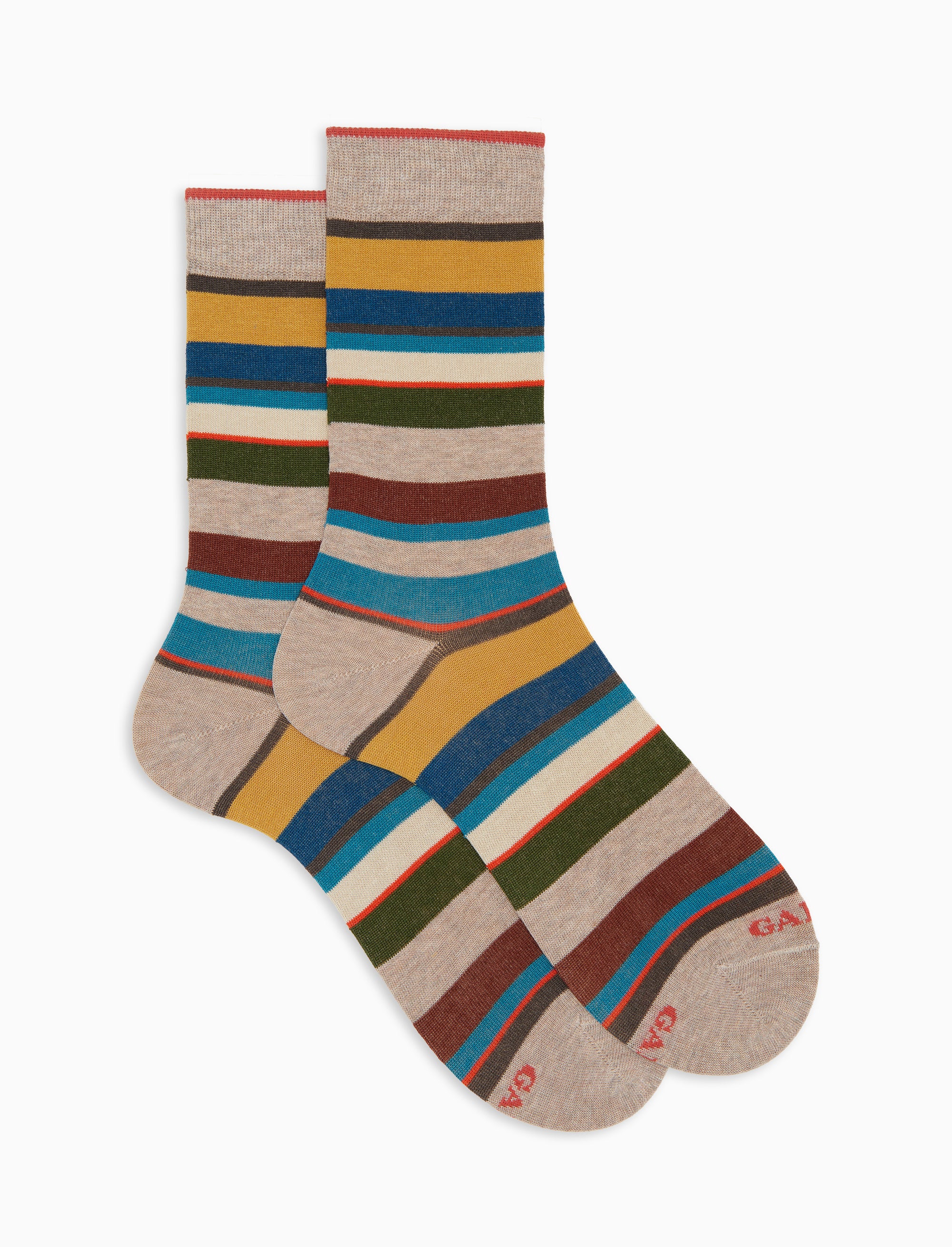 Calze corte donna cotone leggero righe multicolor beige