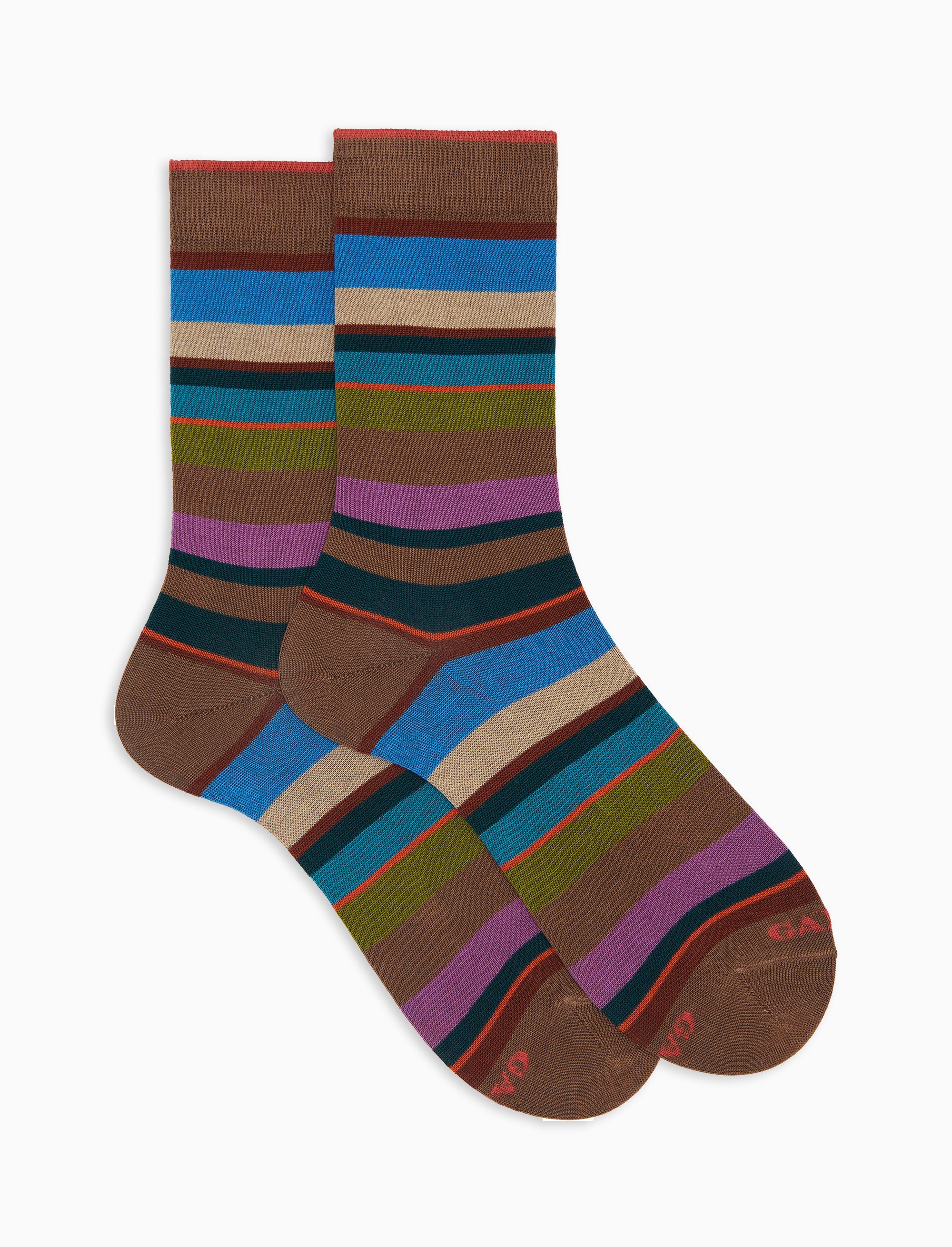 Calze corte donna cotone leggero righe multicolor marrone