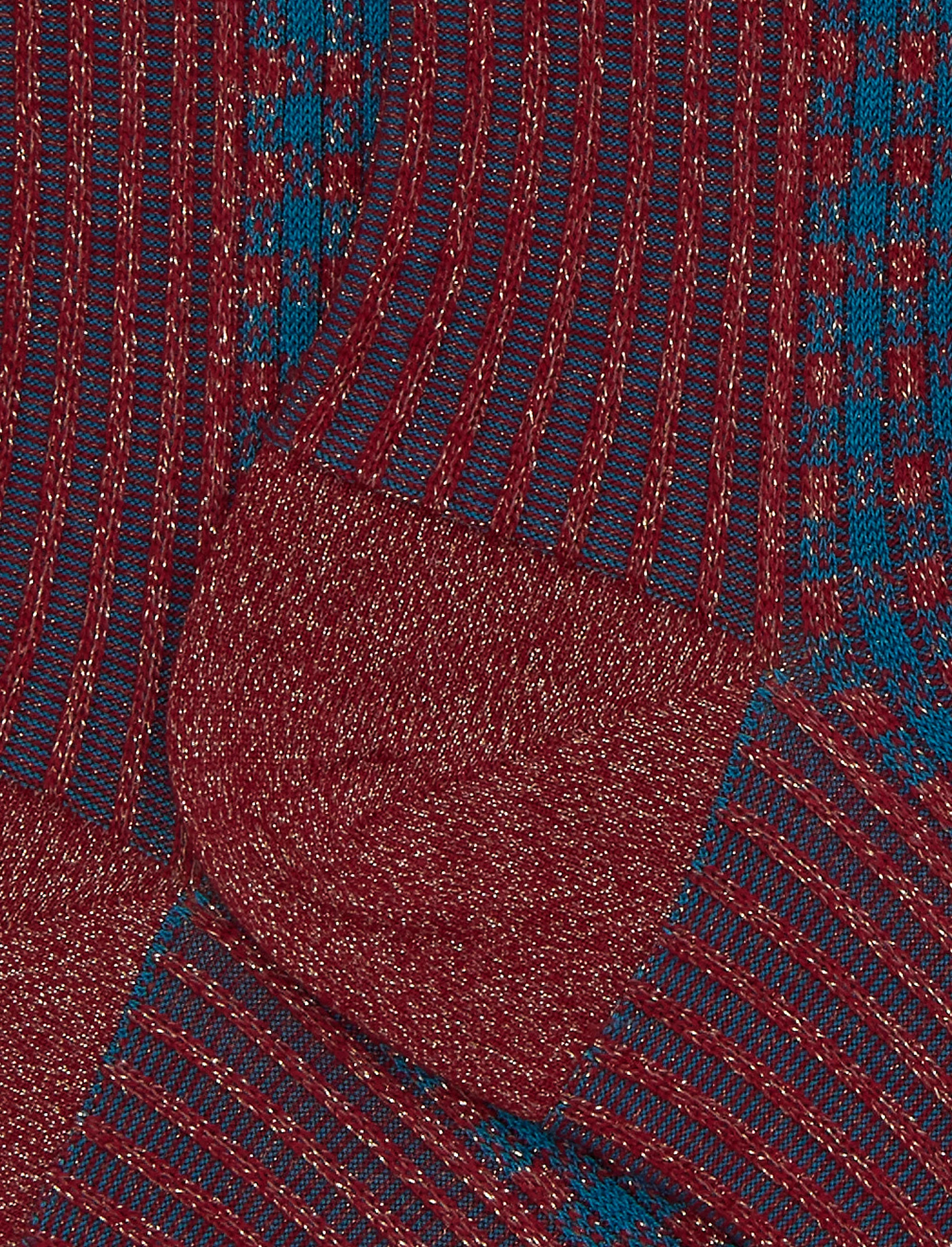Calze corte donna cotone rosso fantasia twin rib e micro tartan effetto scintillante - Image 2