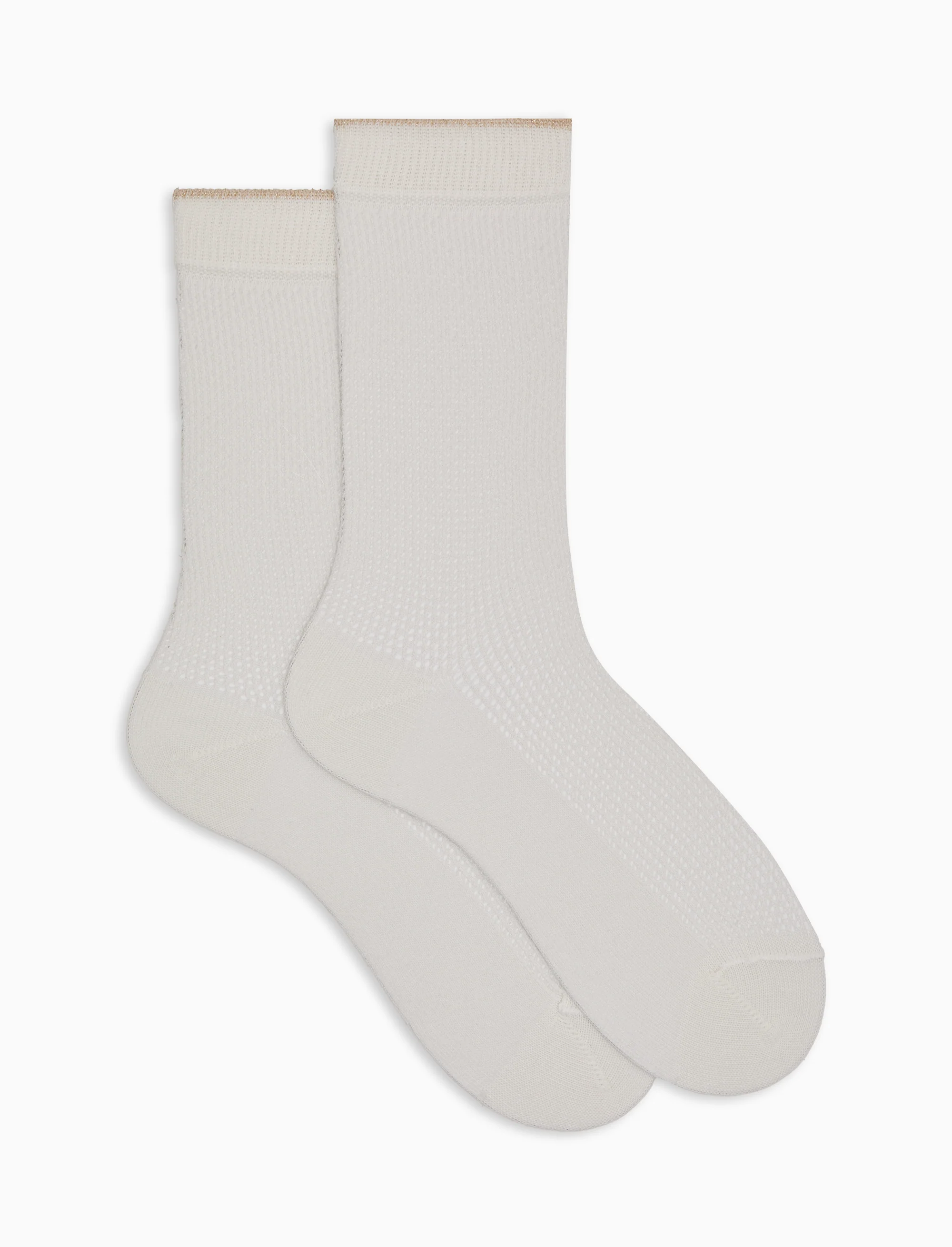 Calze corte donna cotone traforate tinta unita bianco con bordino effetto scintillante
