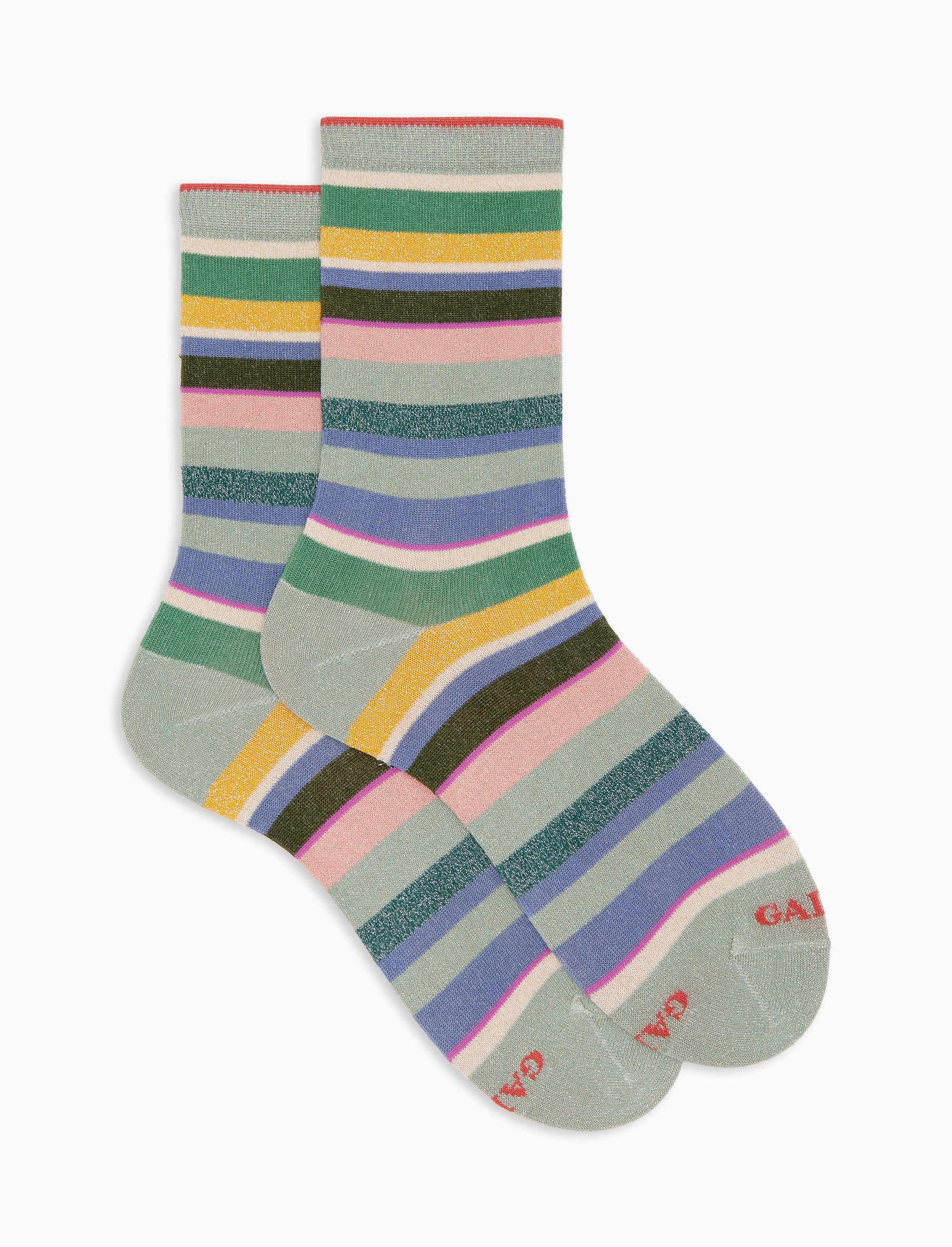 Calze corte donna cotone caldo effetto scintillante verde righe multicolor