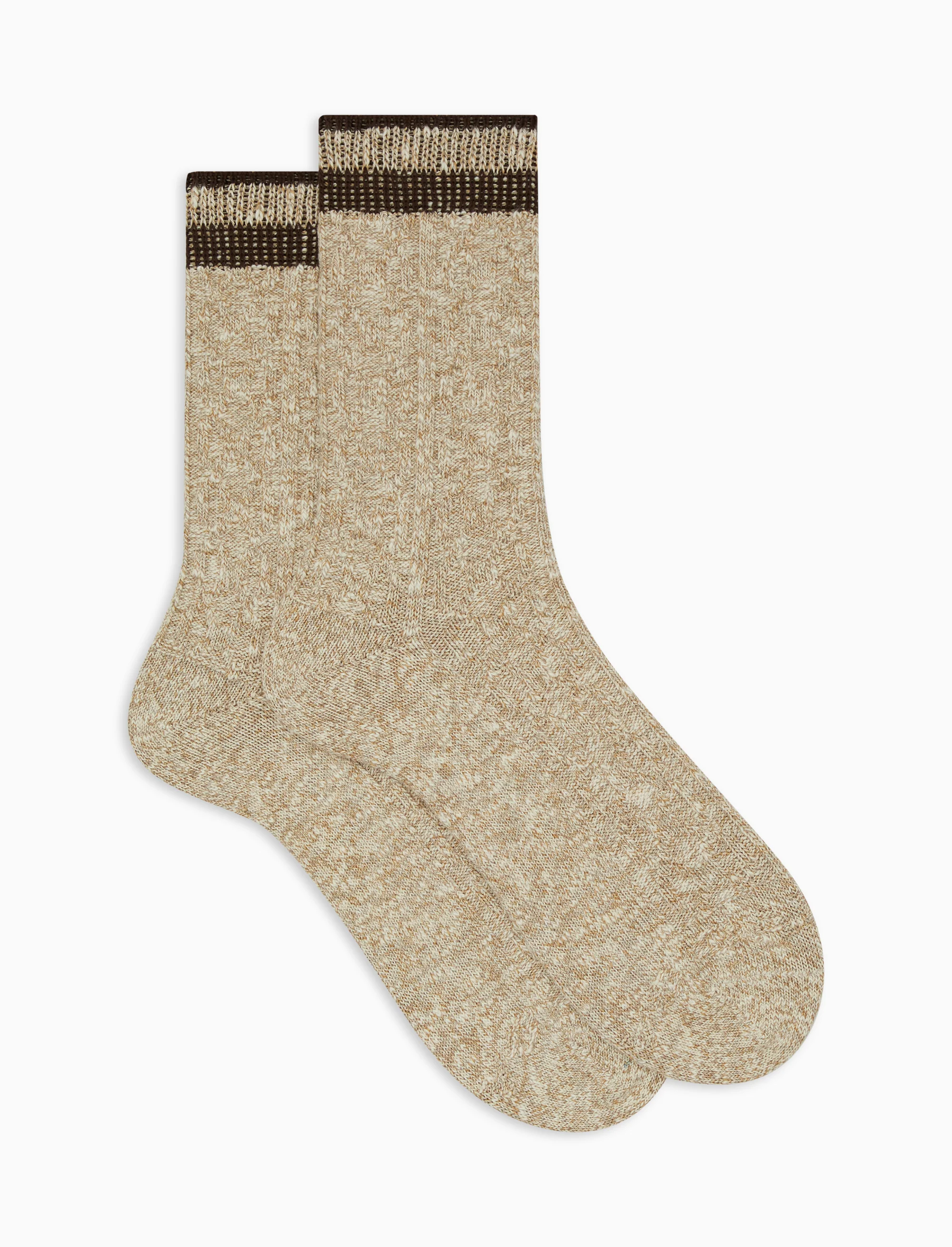 Calze corte unisex cotone beige tinta unita con lavorazione rombi