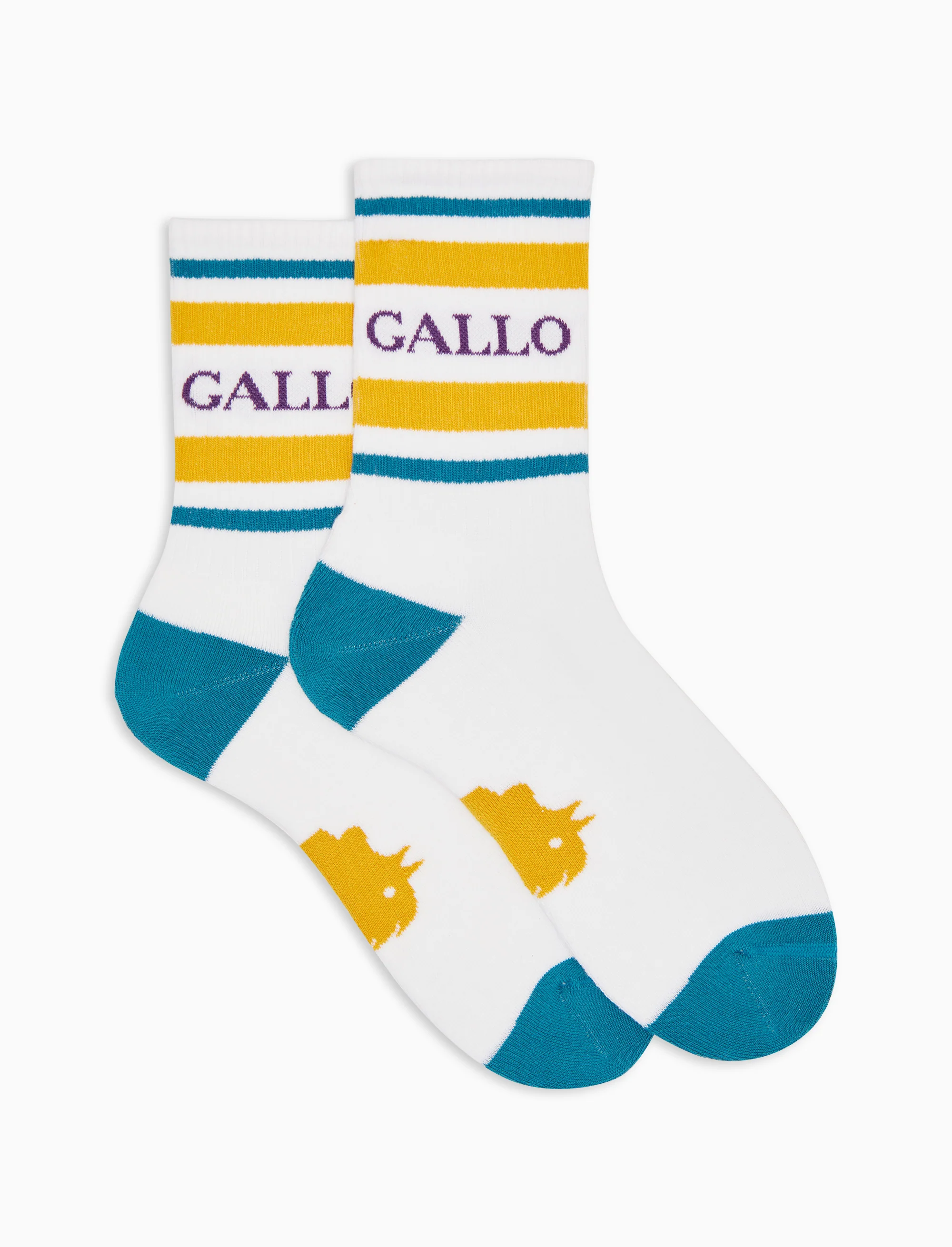 Calze corte unisex spugna di cotone bianco con righe e scritta gallo
