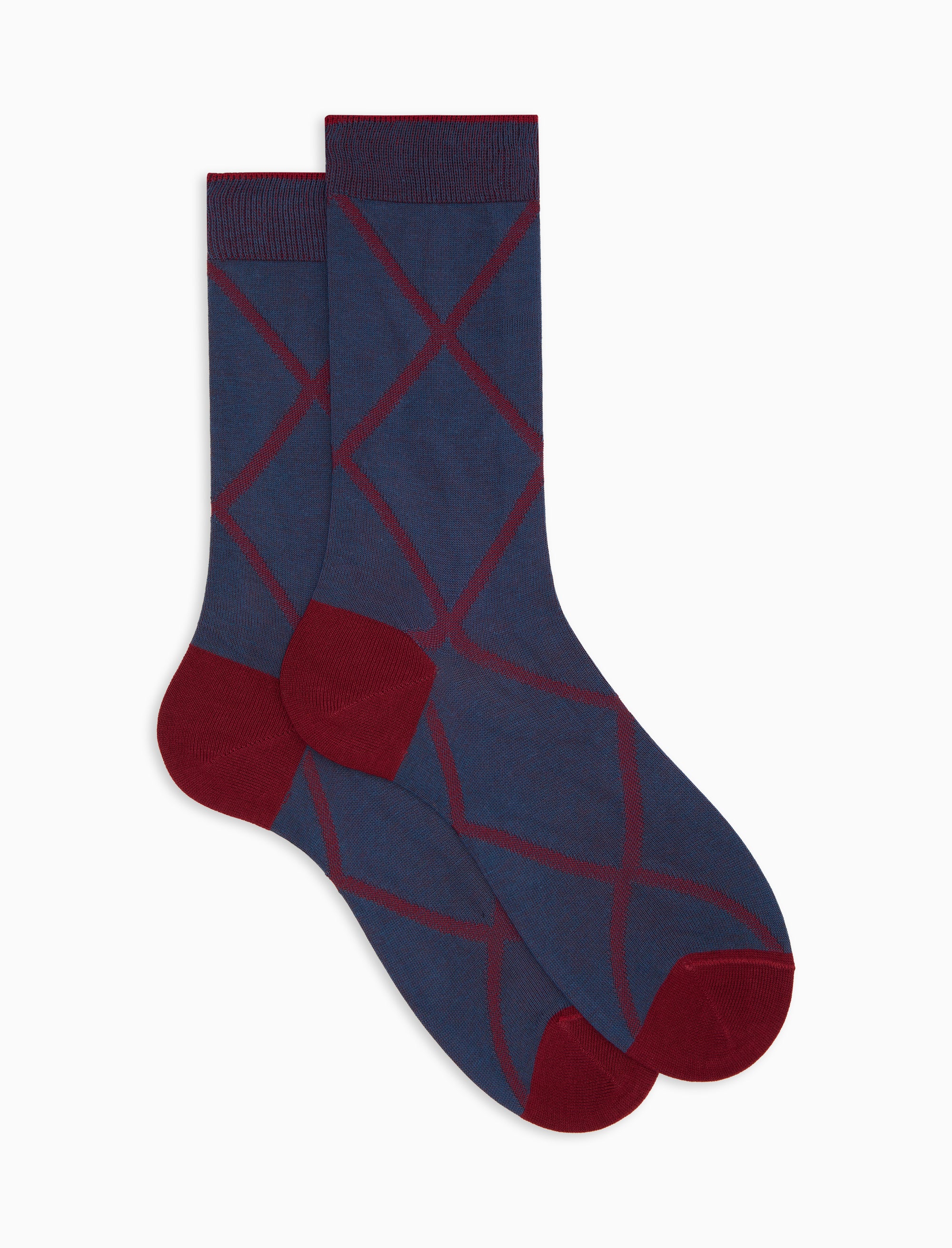 Calze corte uomo cotone blu fantasia rombi