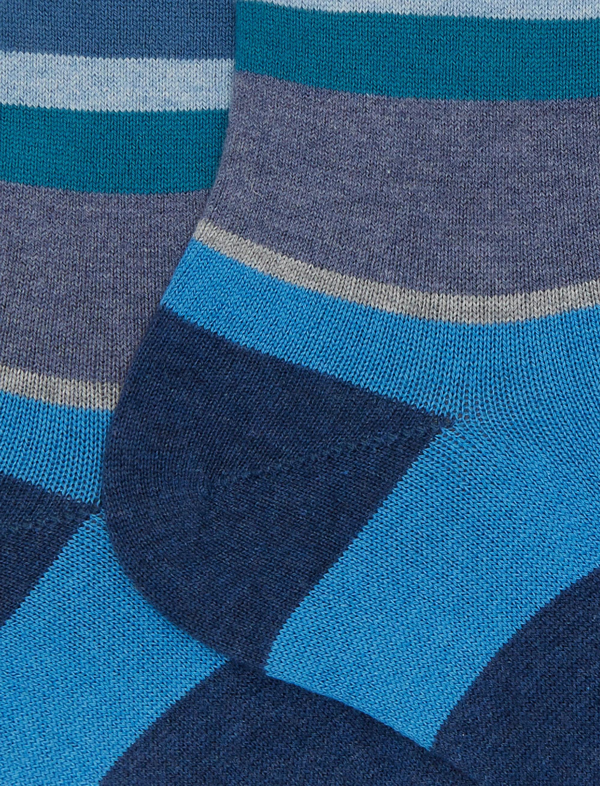 Calze corte uomo cotone e cashmere blu righe multicolor macro - Image 2