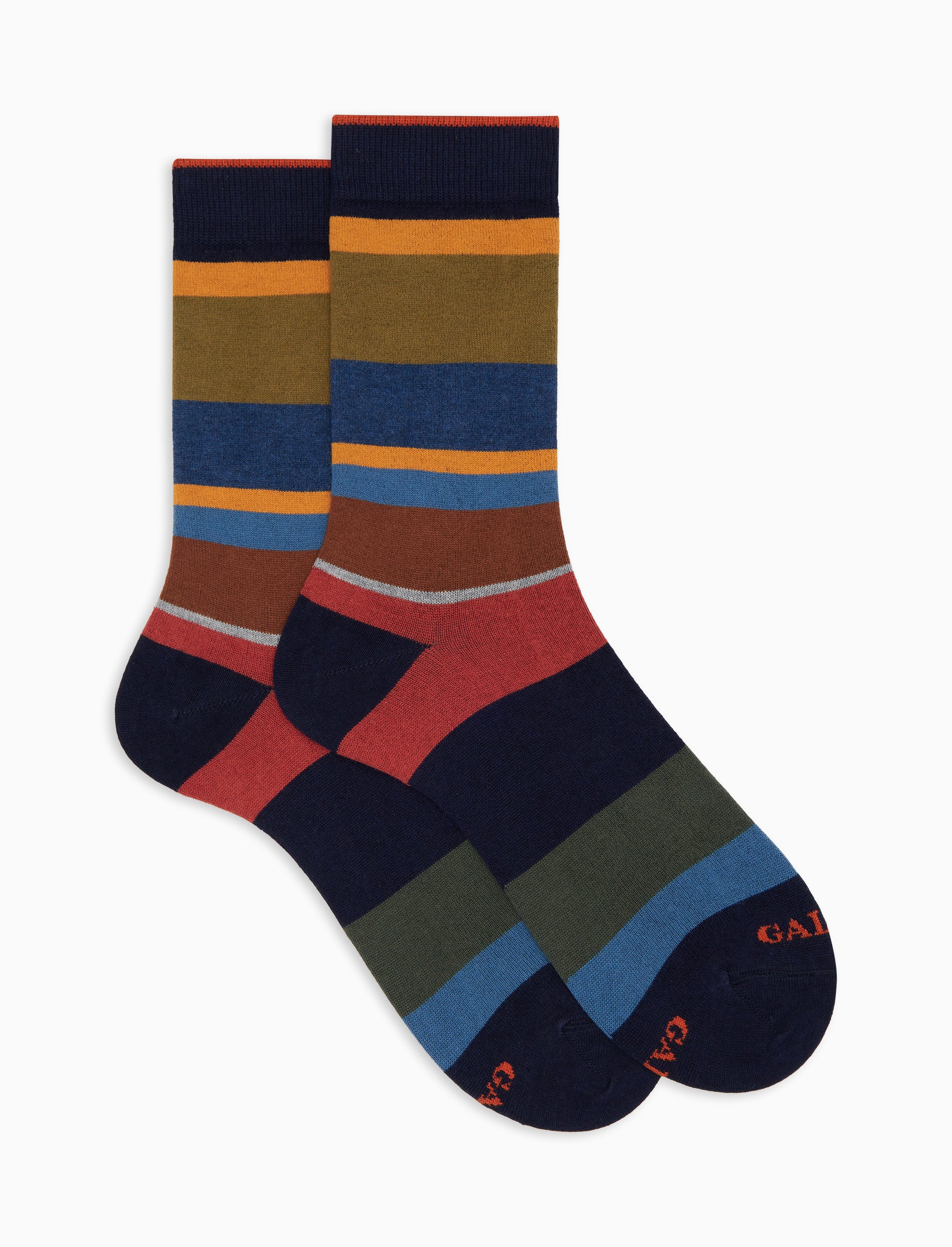 Calze corte uomo cotone e cashmere blu righe multicolor macro