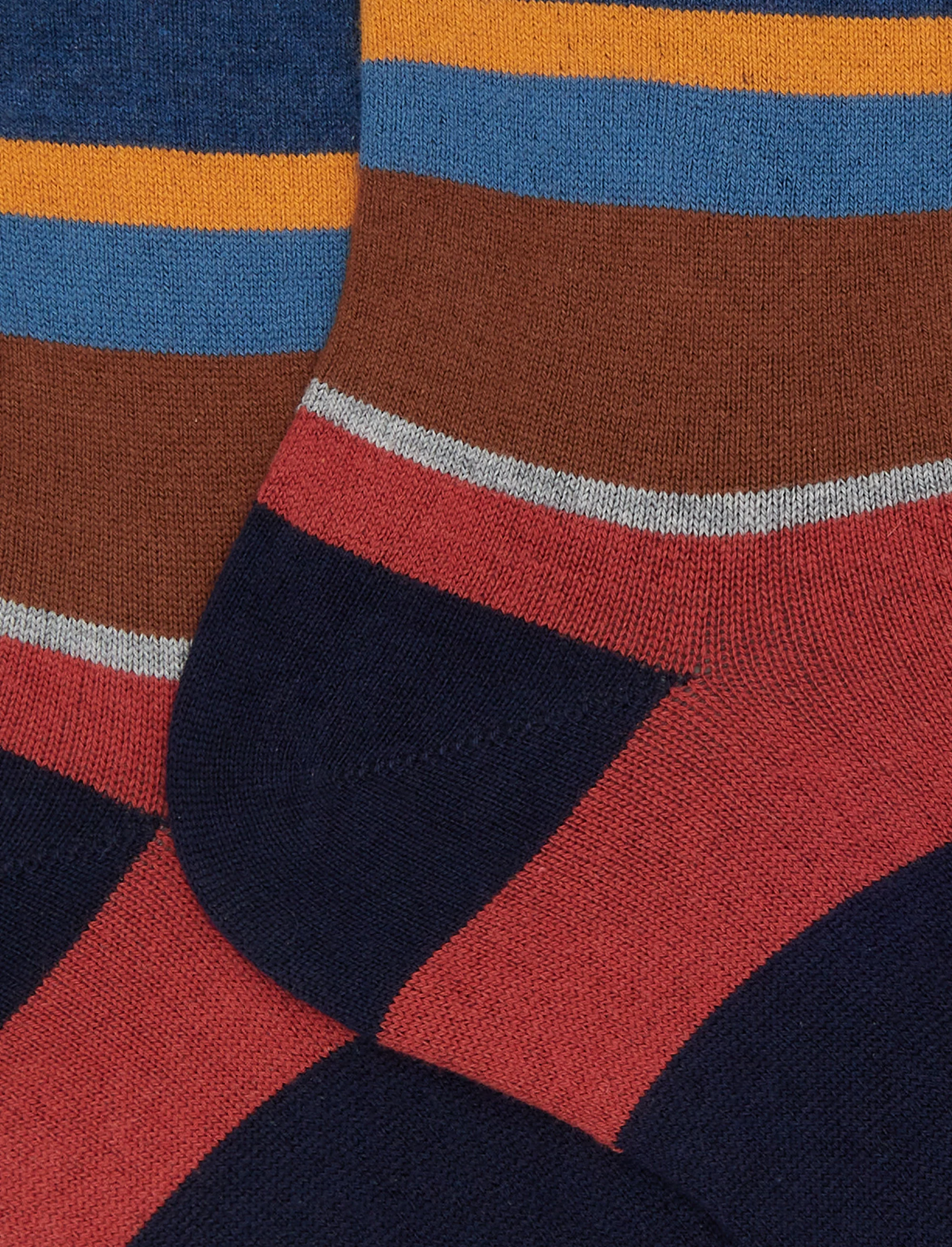 Calze corte uomo cotone e cashmere blu righe multicolor macro - Image 2