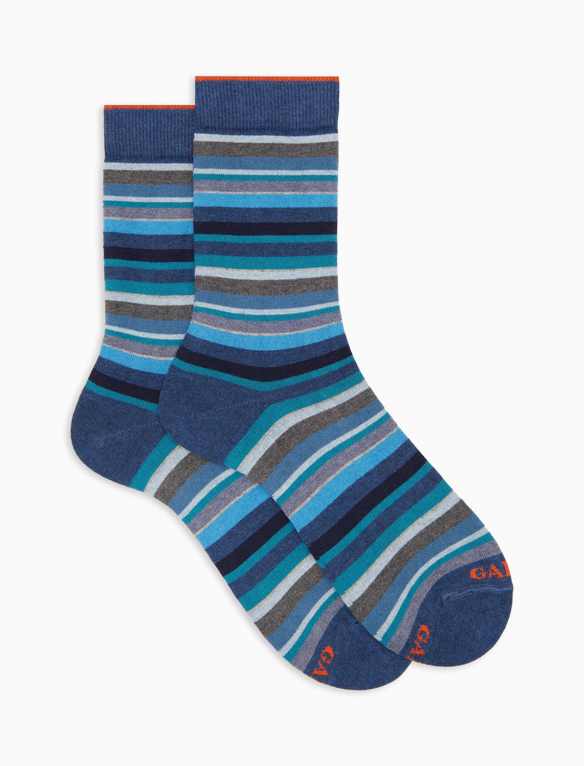 Calze corte uomo cotone e cashmere blu righe multicolor micro