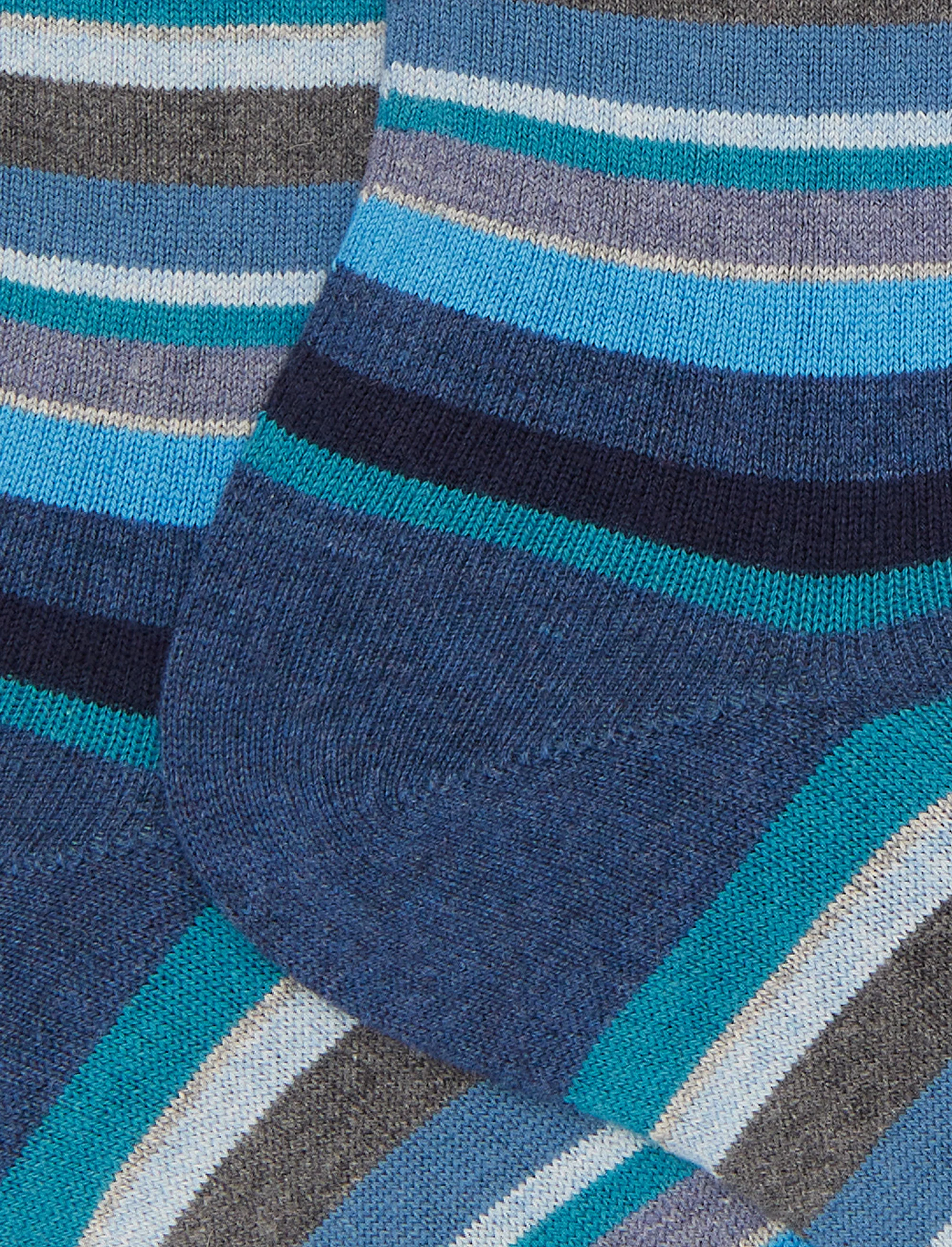 Calze corte uomo cotone e cashmere blu righe multicolor micro - Image 2