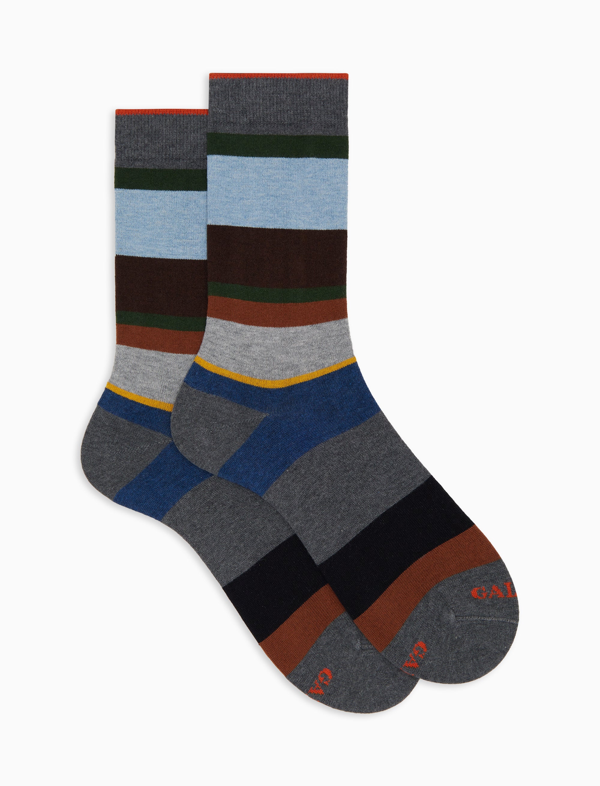 Calze corte uomo cotone e cashmere grigio righe multicolor macro