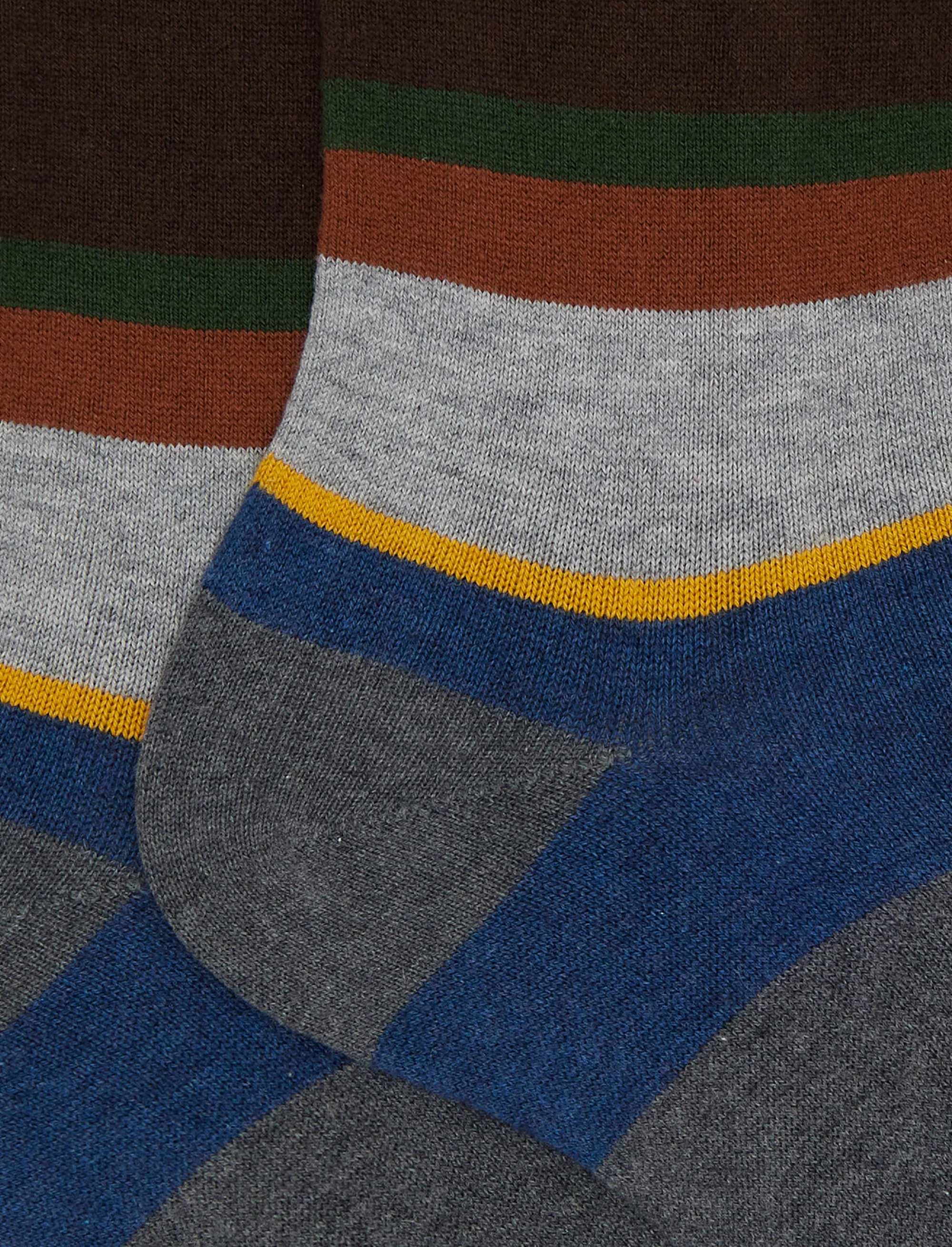 Calze corte uomo cotone e cashmere grigio righe multicolor macro - Image 2
