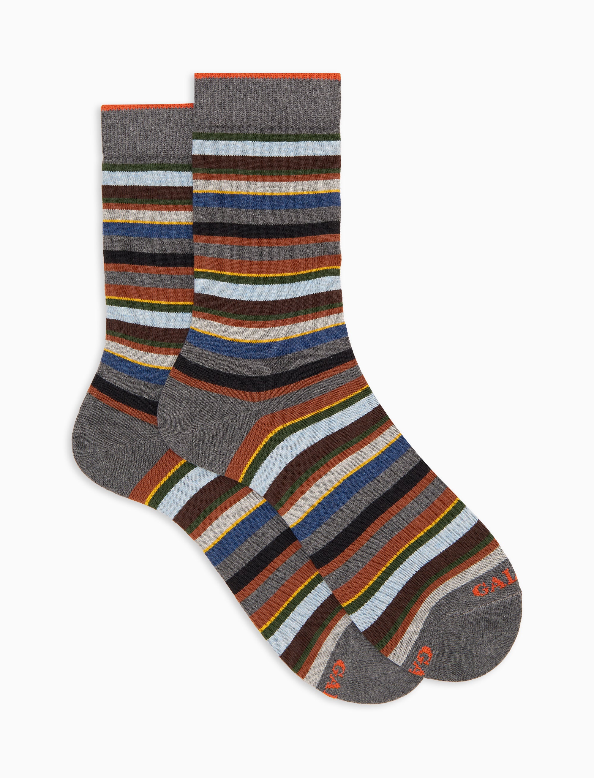 Calze corte uomo cotone e cashmere grigio righe multicolor micro
