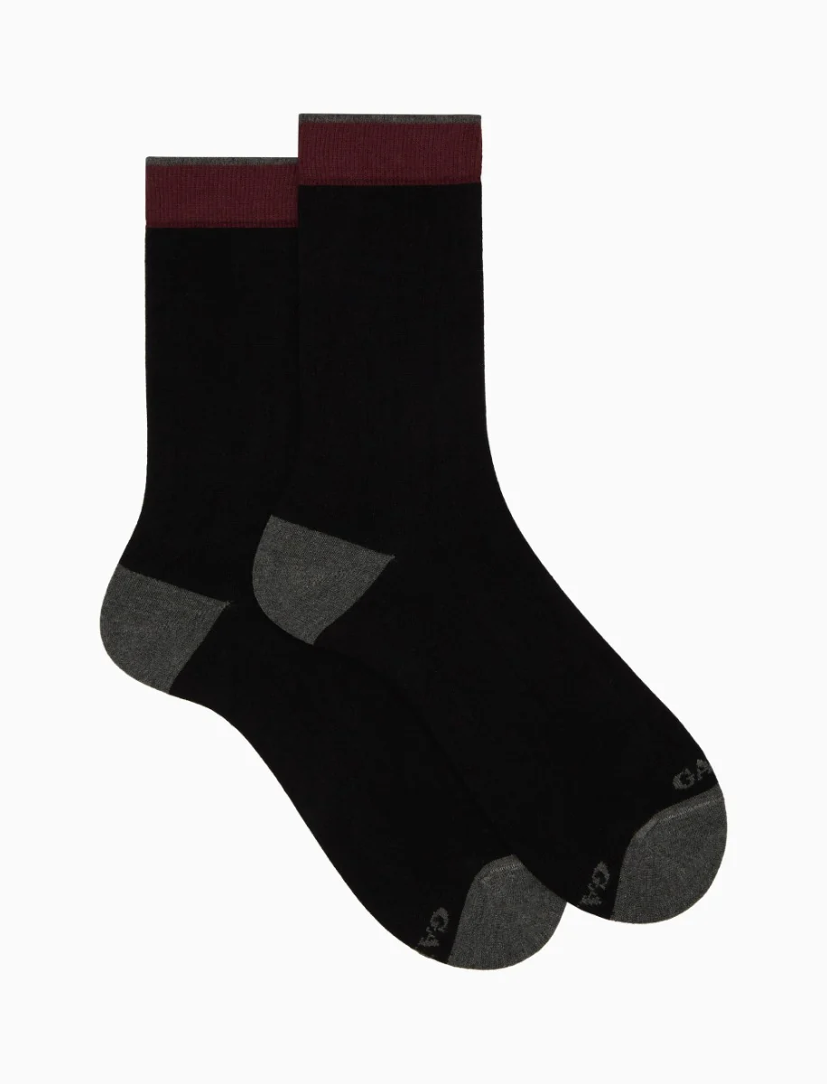 Calze corte uomo cotone e cashmere nero tinta unita e contrasti - Image 3