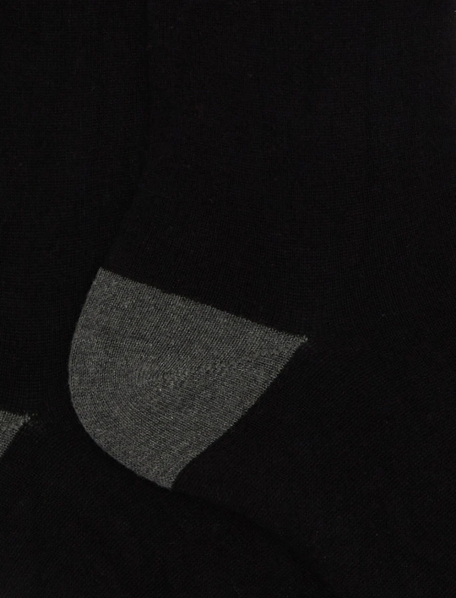 Calze corte uomo cotone e cashmere nero tinta unita e contrasti - Image 4
