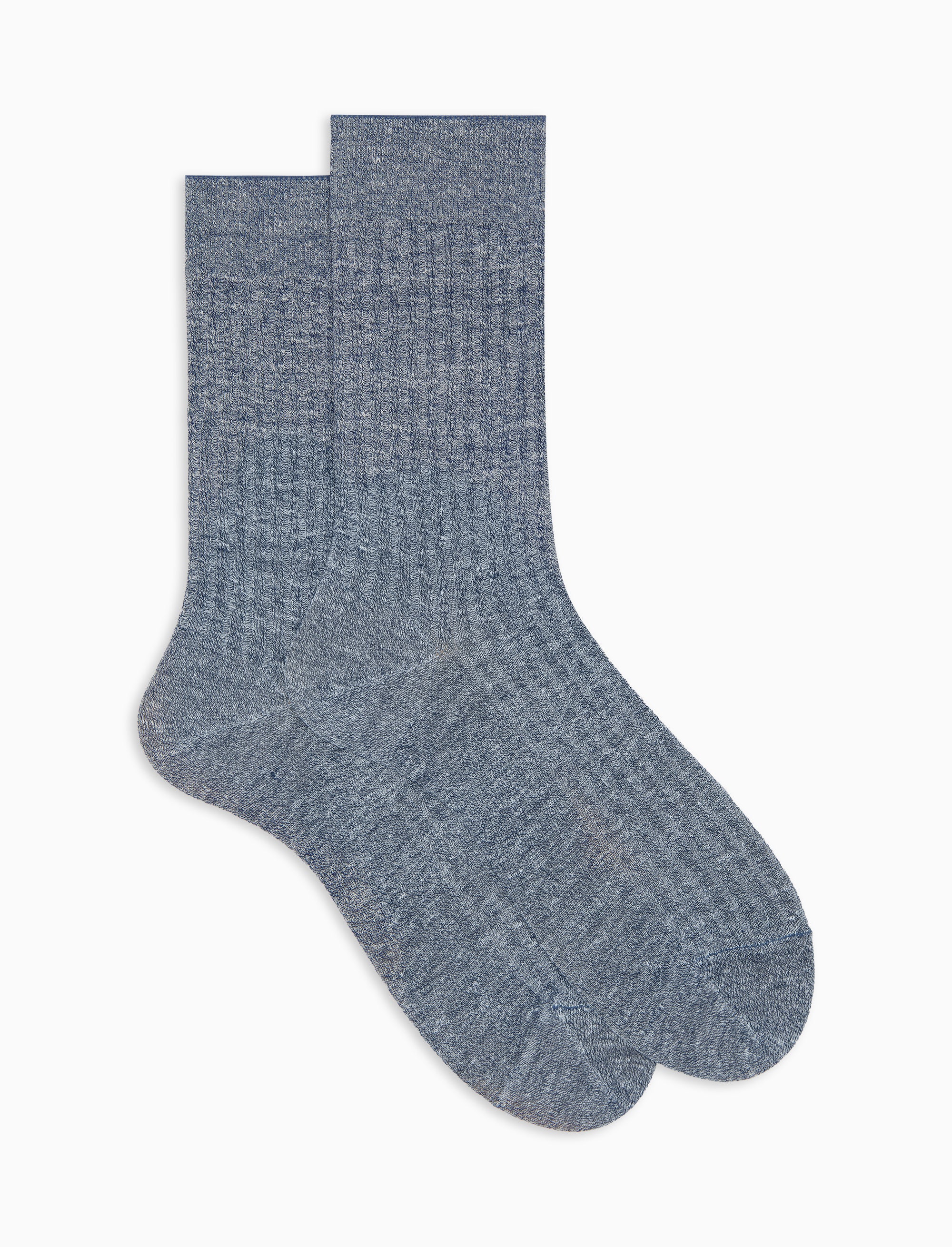 Calze corte uomo cotone e lino costa tinta unita blu
