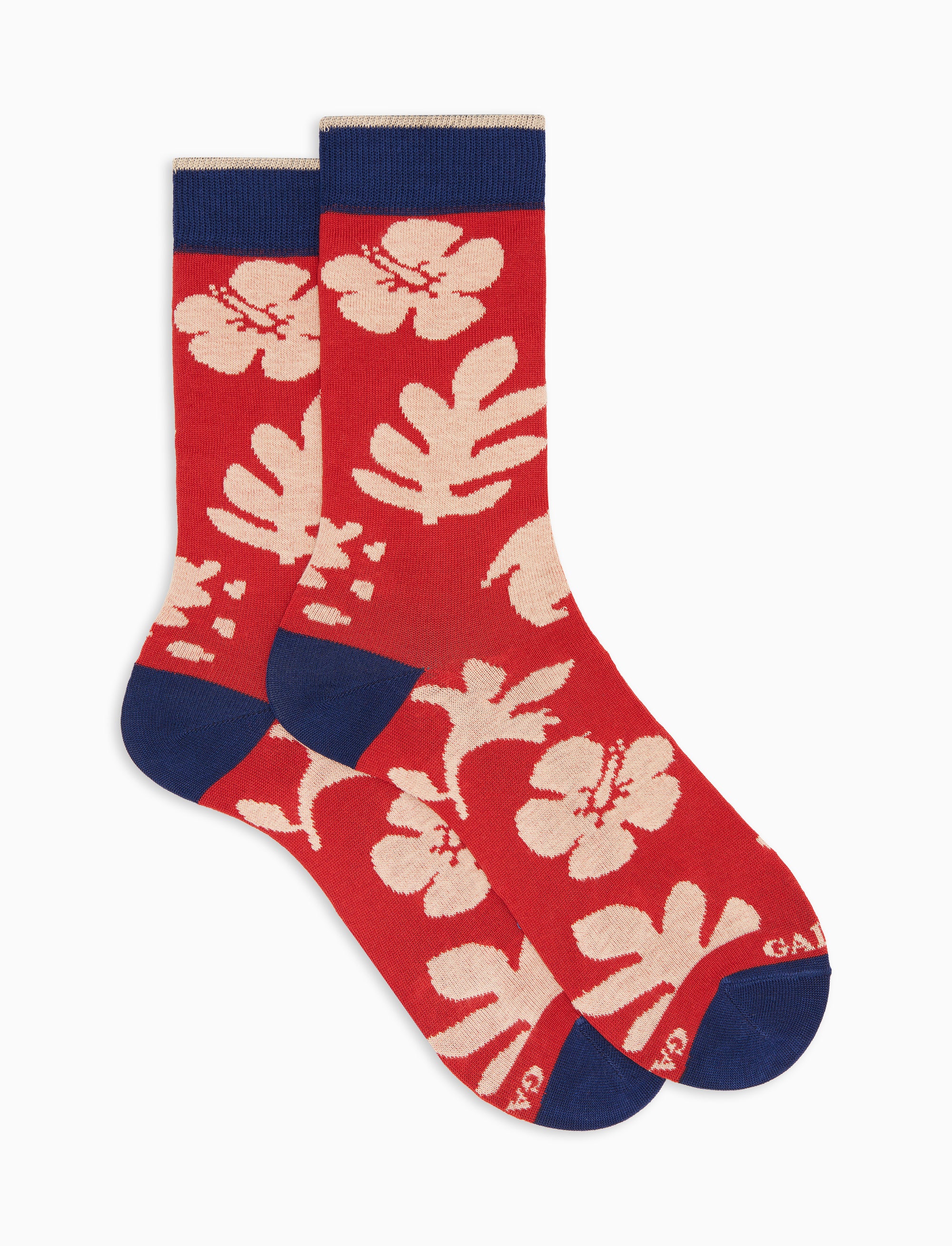 Calze corte uomo cotone leggero fantasia fiori su fondo rosso