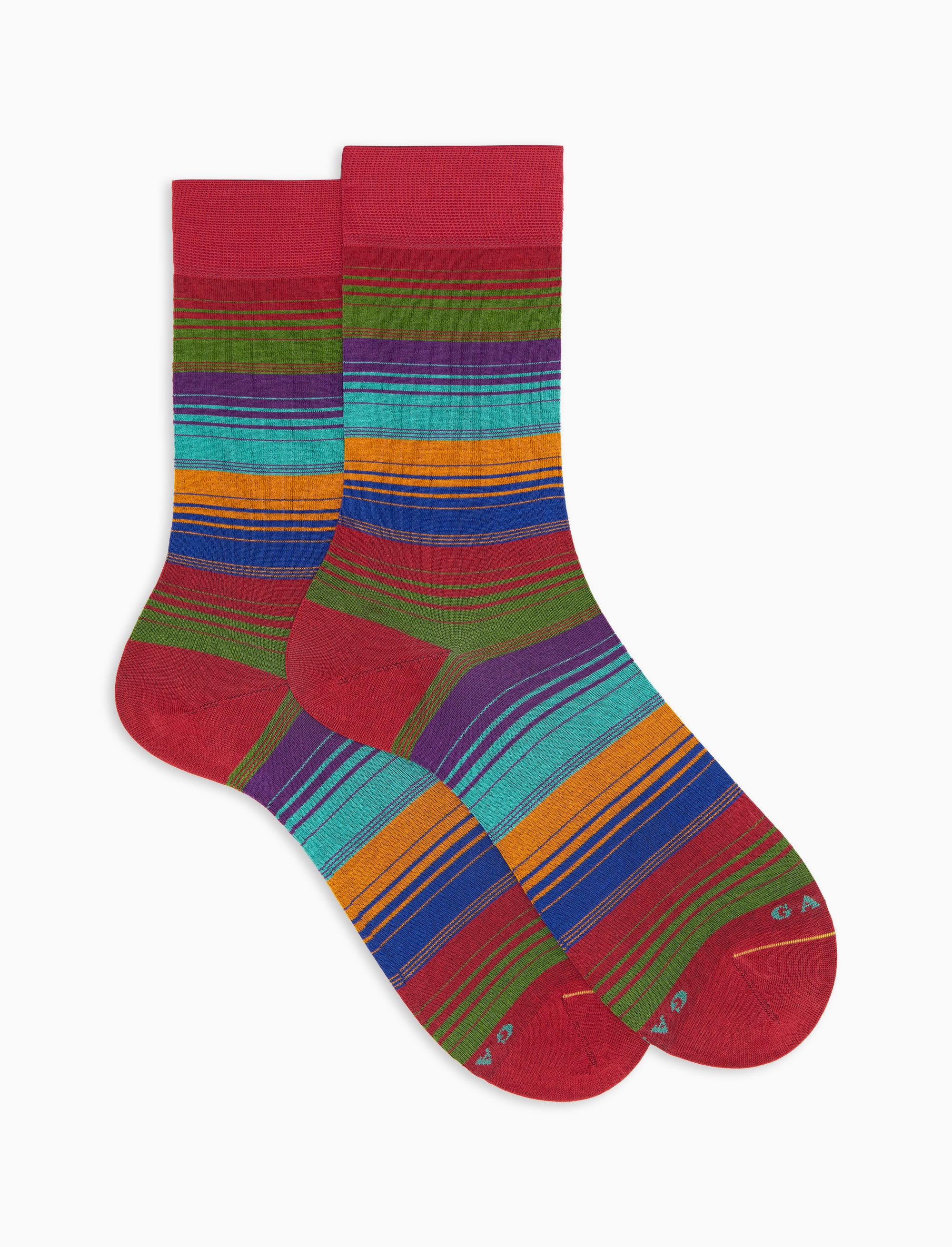 Calze corte uomo cotone leggerissimo fantasia righe di diverse dimensioni rosso