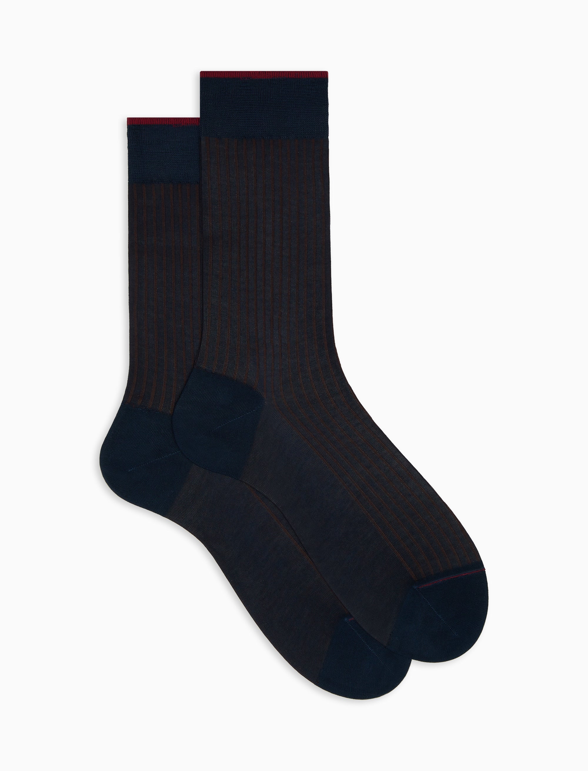 Calze corte uomo cotone oltremare/tabacco twin rib - Image 2