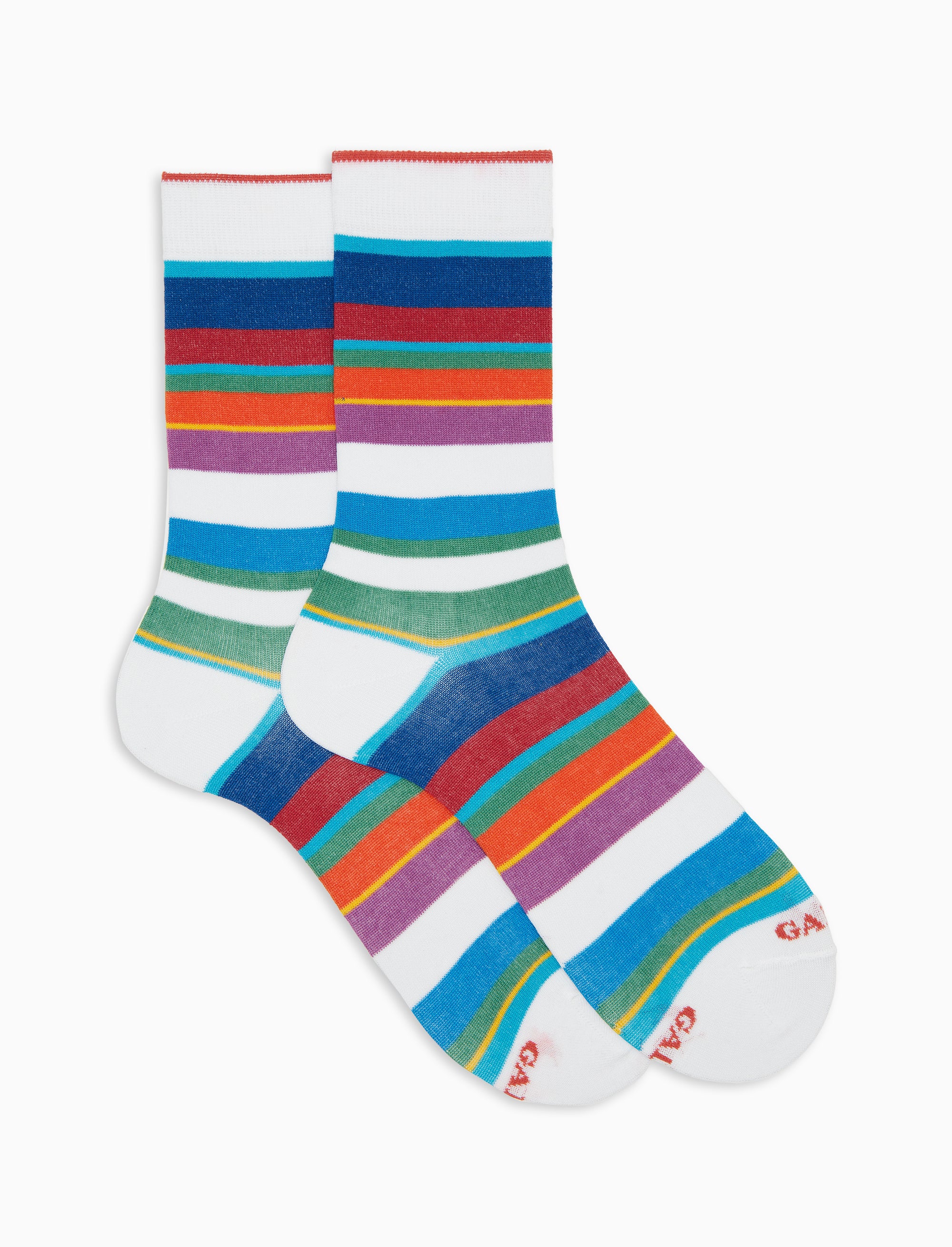 Calze corte uomo cotone leggero righe multicolor bianco
